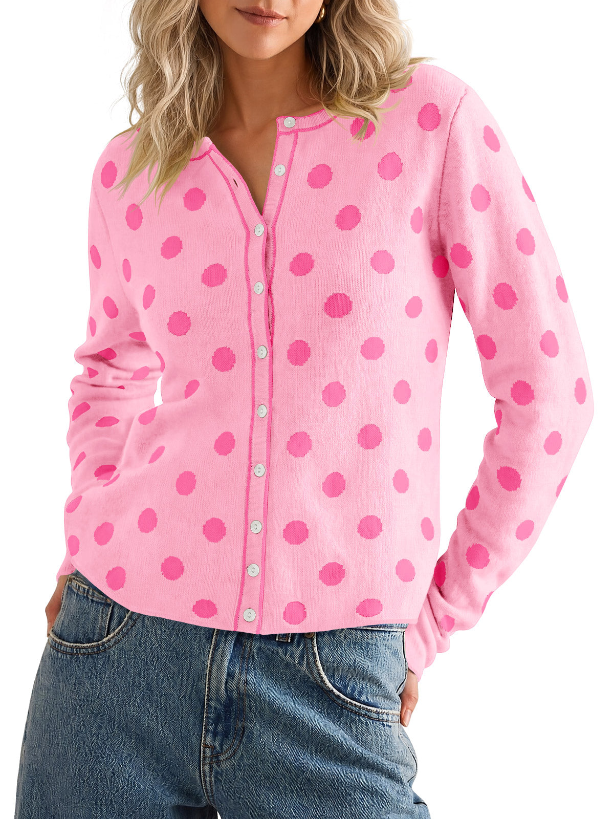 usvara Womens Polka Dot Button Up Cardigan