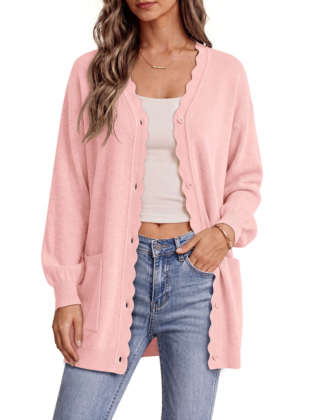 usvara Womens Oversized V Neck  Cardigan