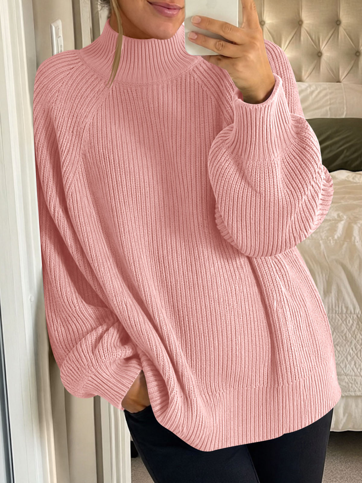 usvara Womens High Neck Oversized Knit Sweater