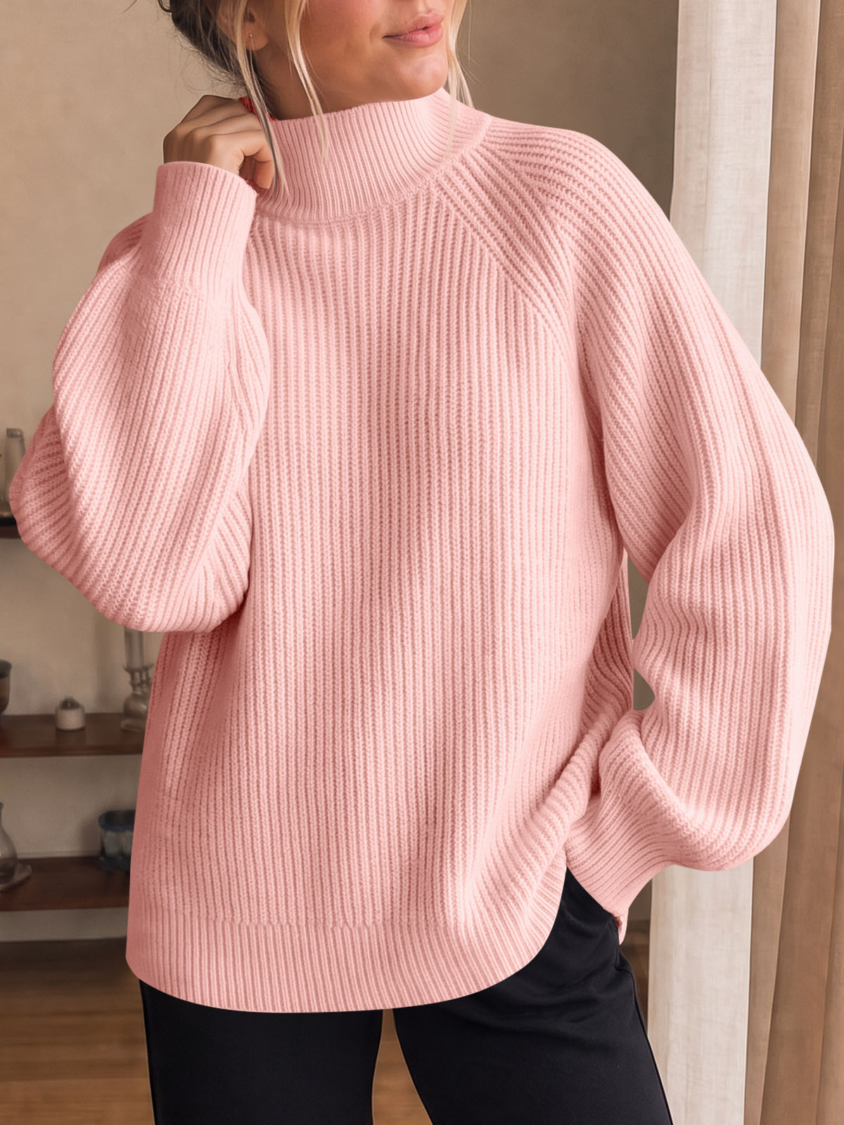usvara Womens High Neck Oversized Knit Sweater