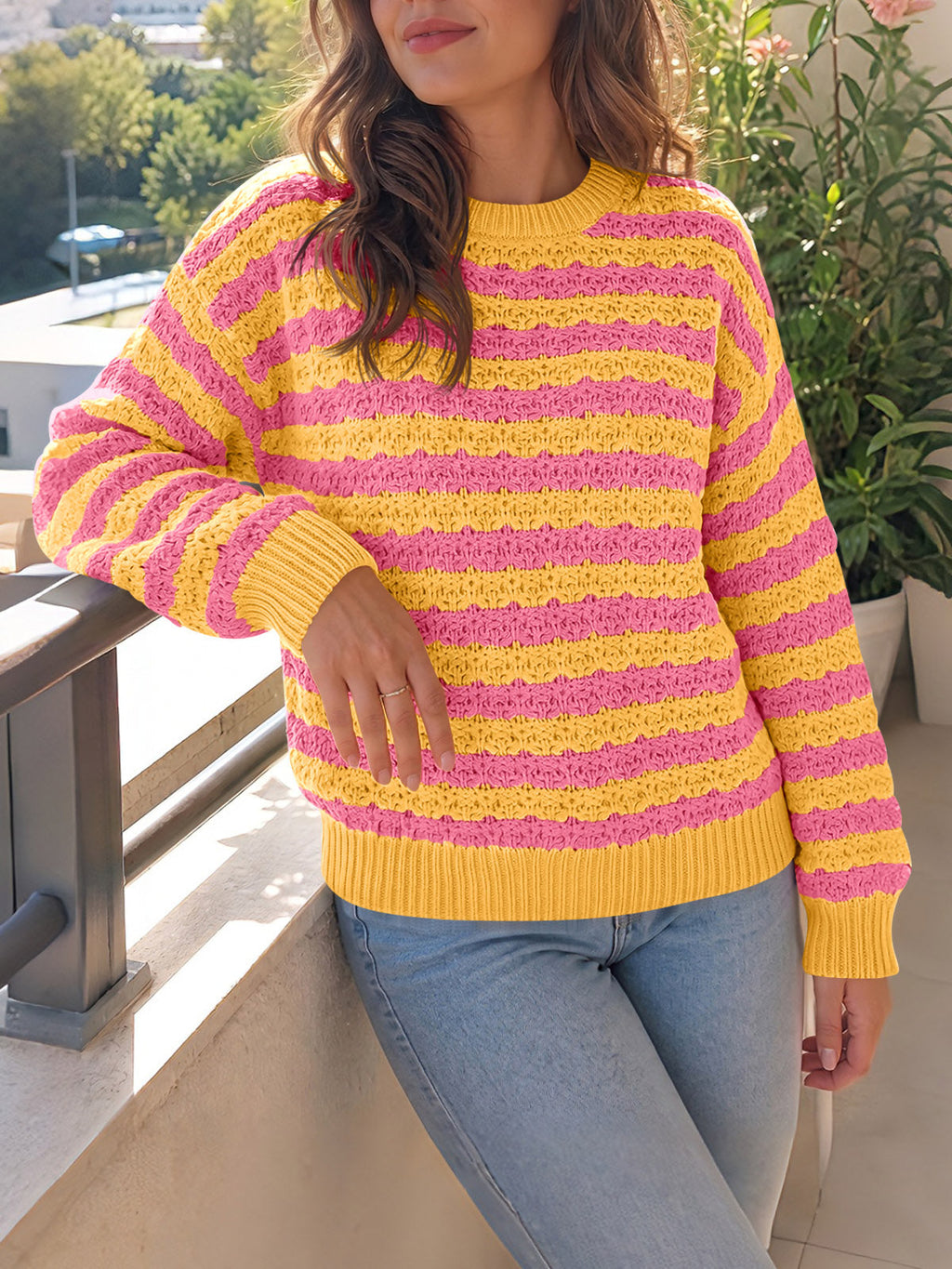 usvara Womens Striped Color Block Sweater