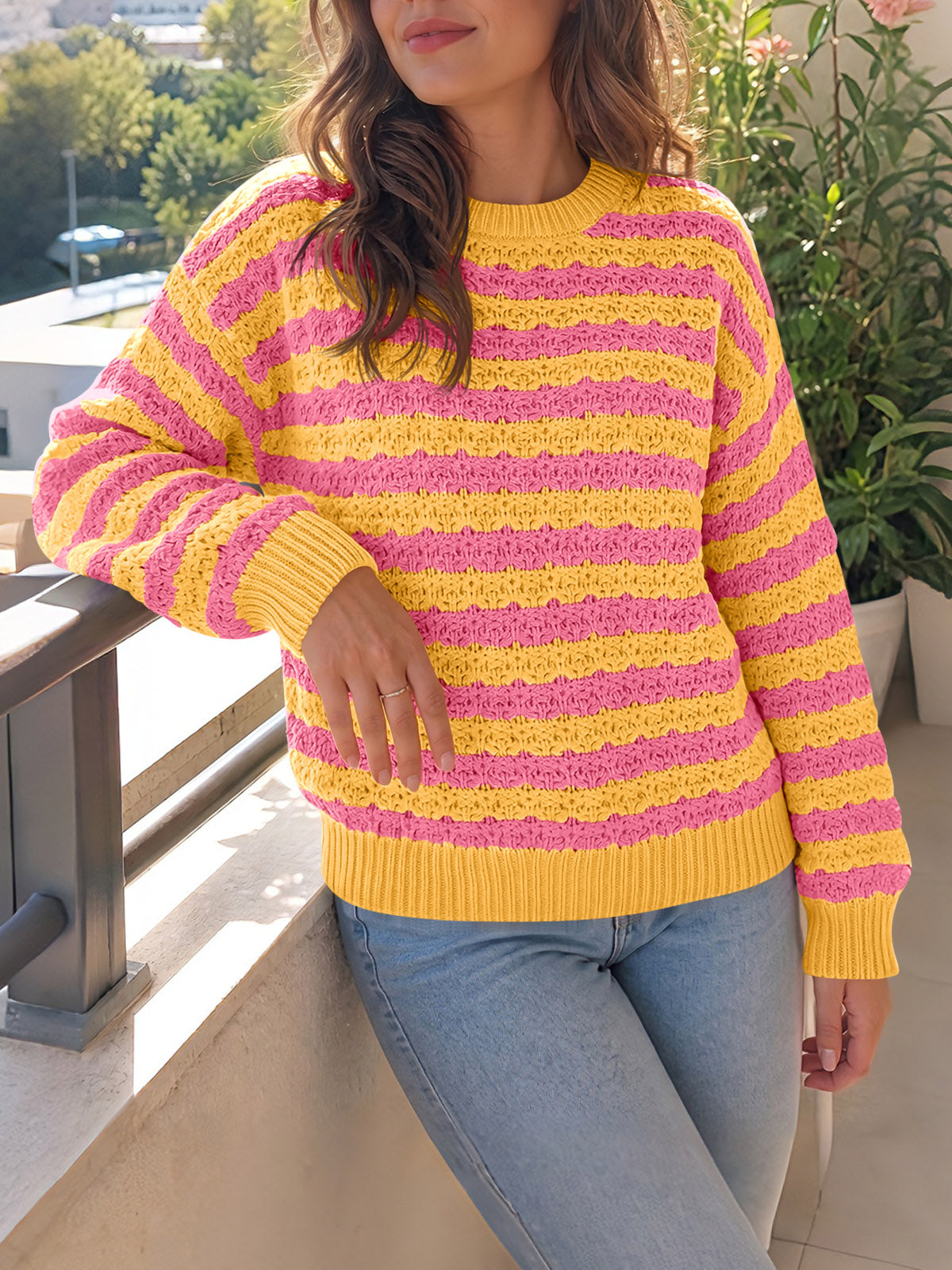 usvara Womens Striped Color Block Sweater