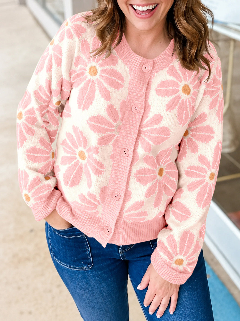 usvara Womens Floral Button Up Vintage Sweater