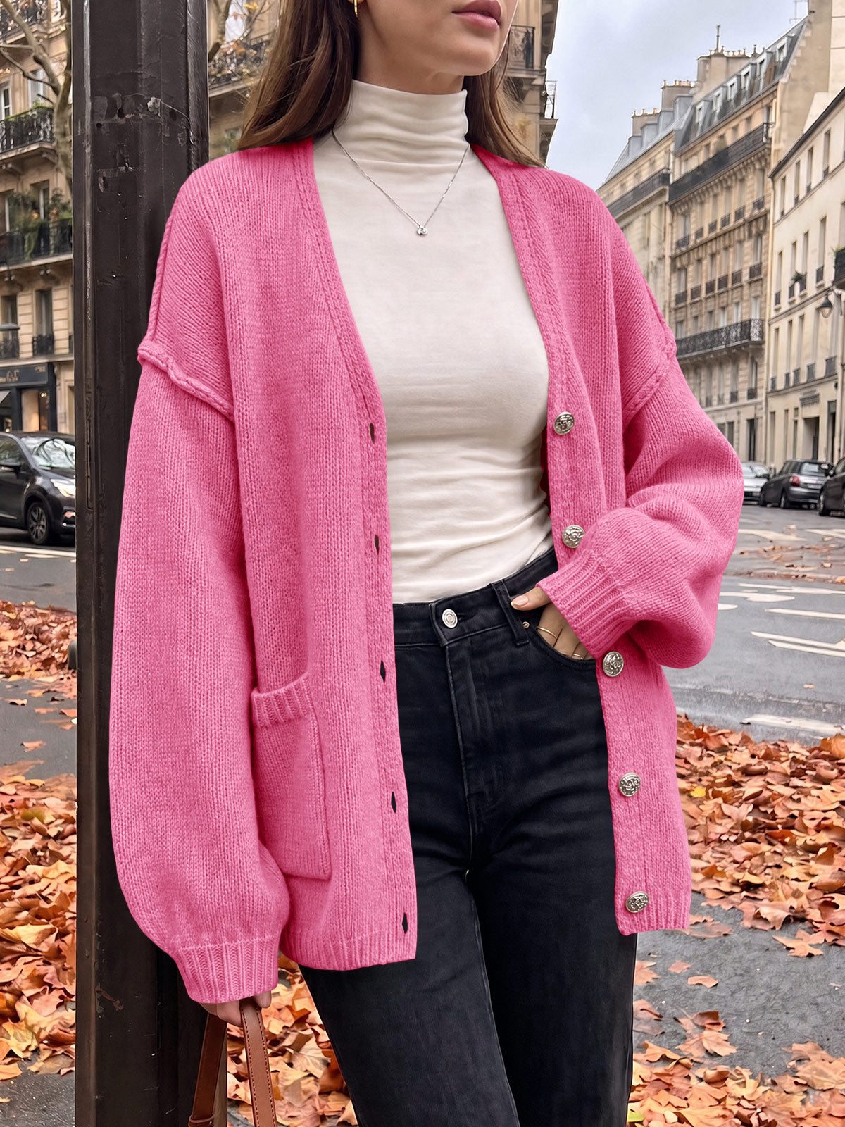usvara Womens V Neck Loose Button Cardigan