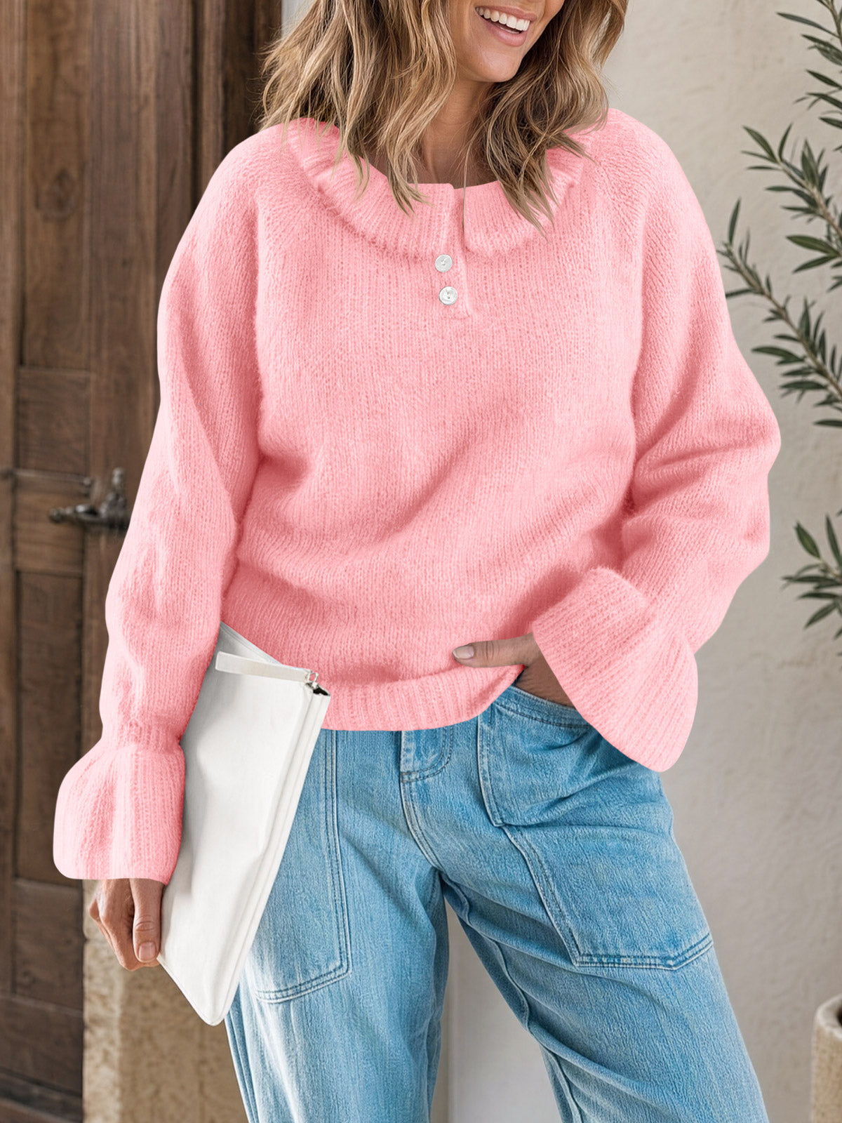 usvara Women Ruffle Collared Long Sleeve Sweater