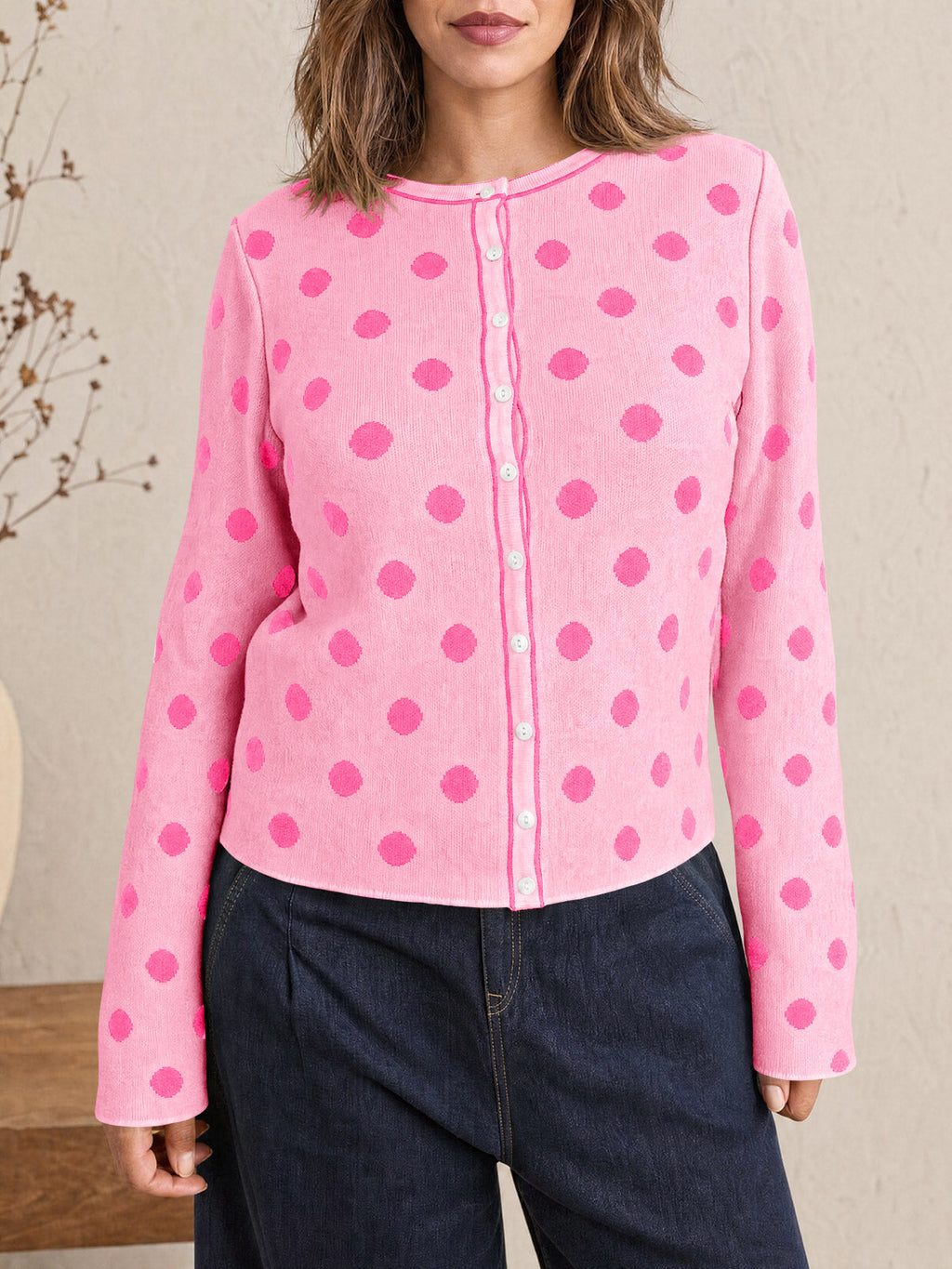 usvara Womens Polka Dot Button Up Cardigan