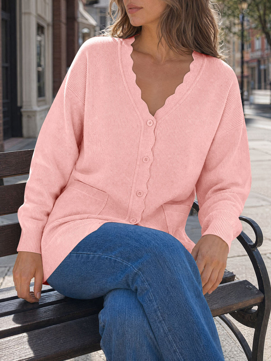 usvara Womens Oversized V Neck  Cardigan