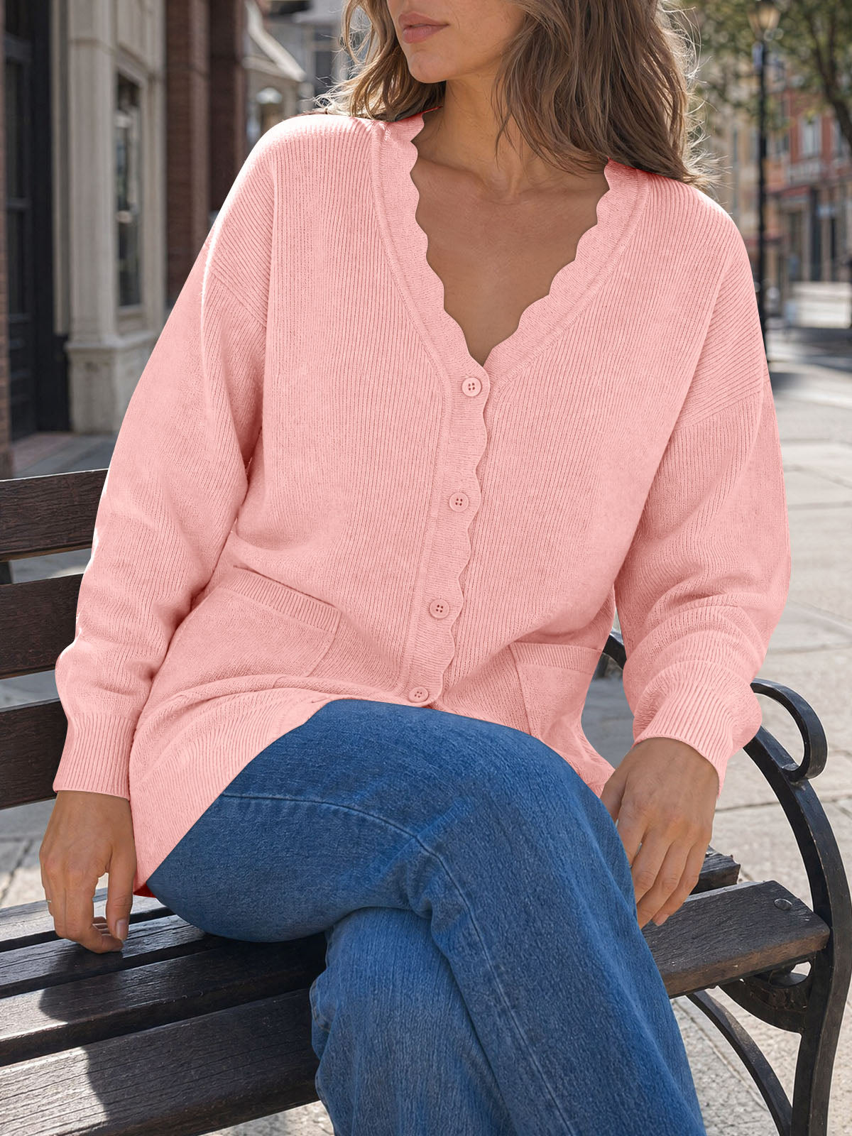 usvara Womens Oversized V Neck  Cardigan
