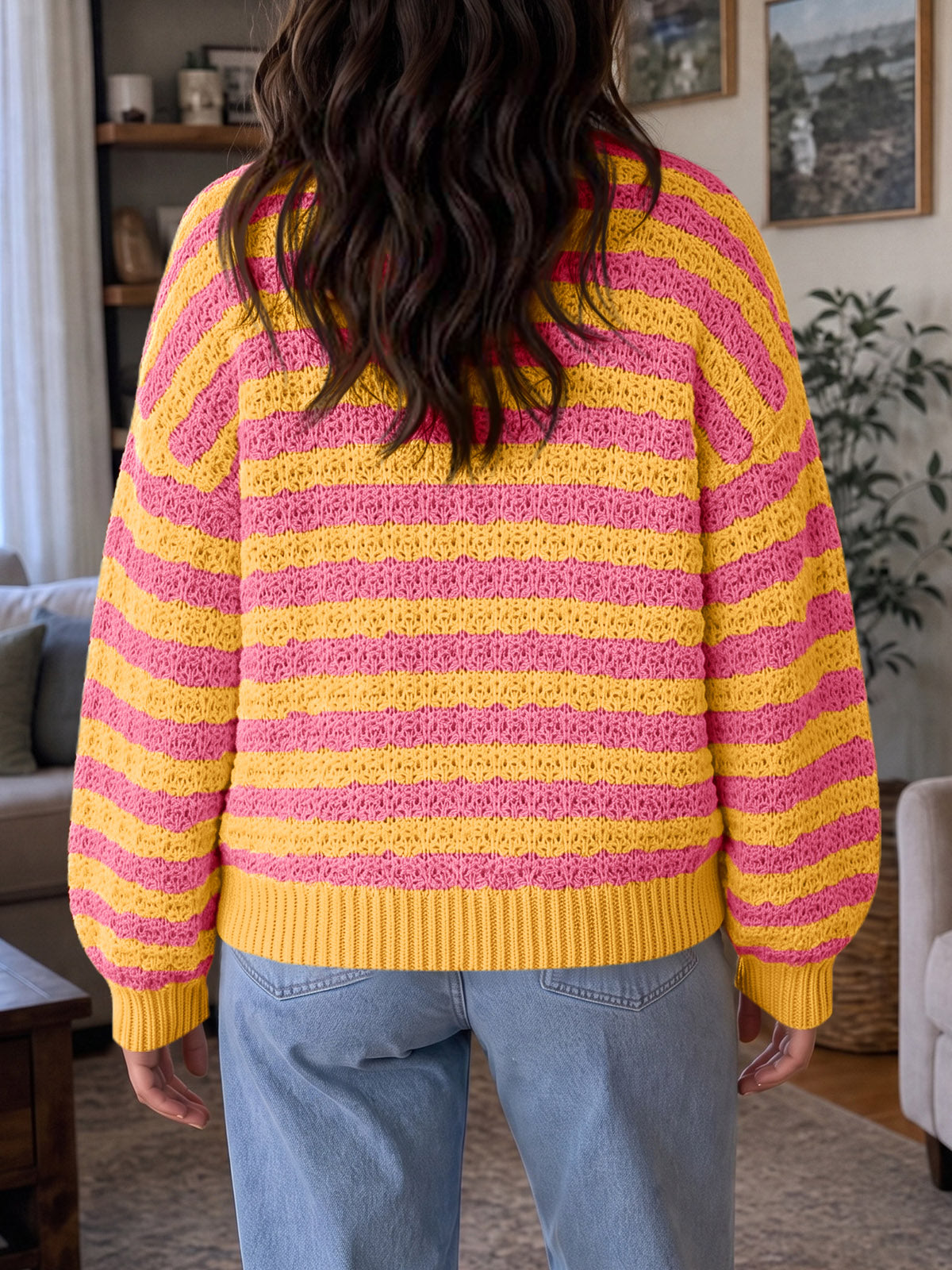 usvara Womens Striped Color Block Sweater