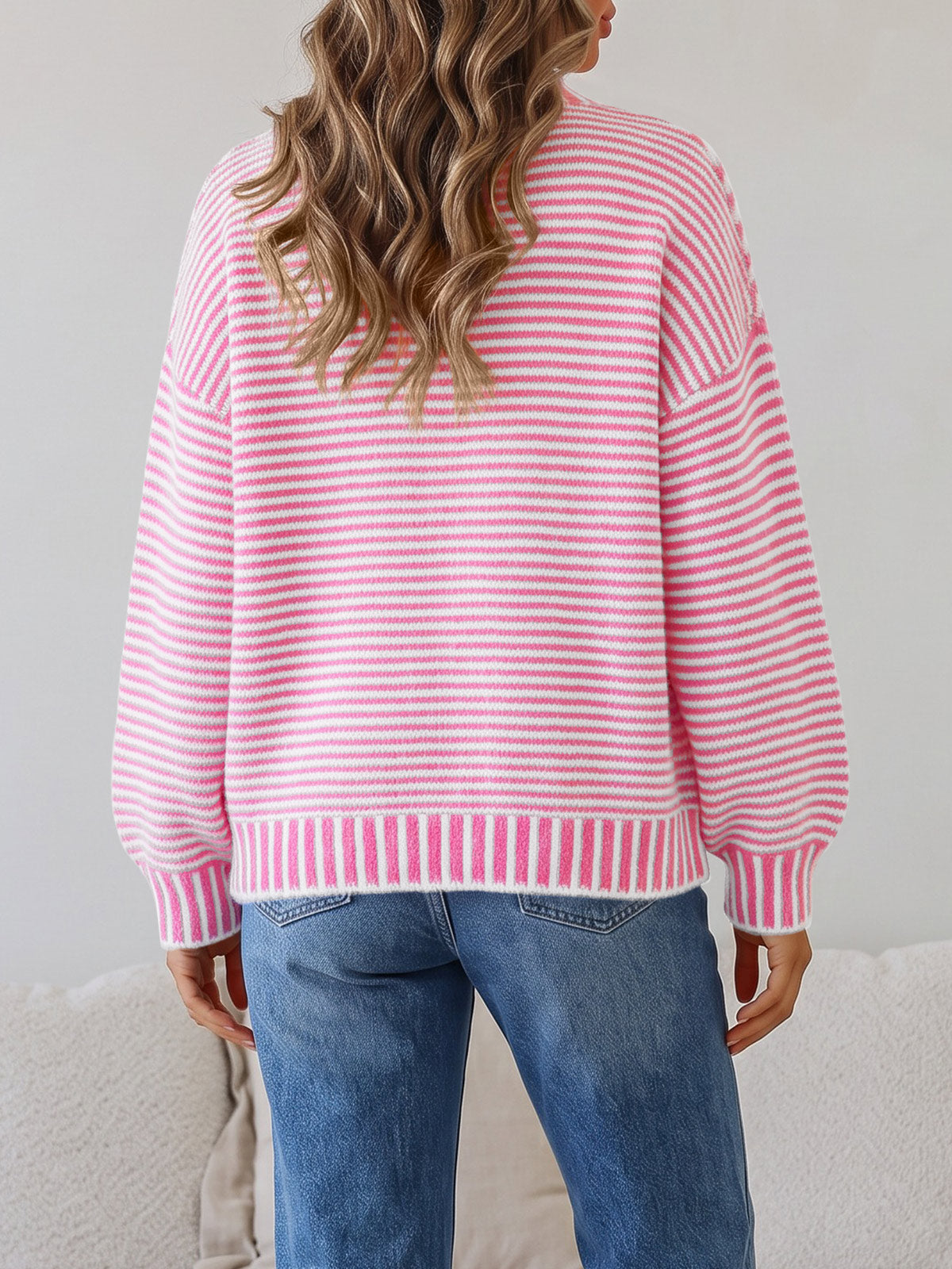 usvara Womens Striped Crew Neck Knit Sweater