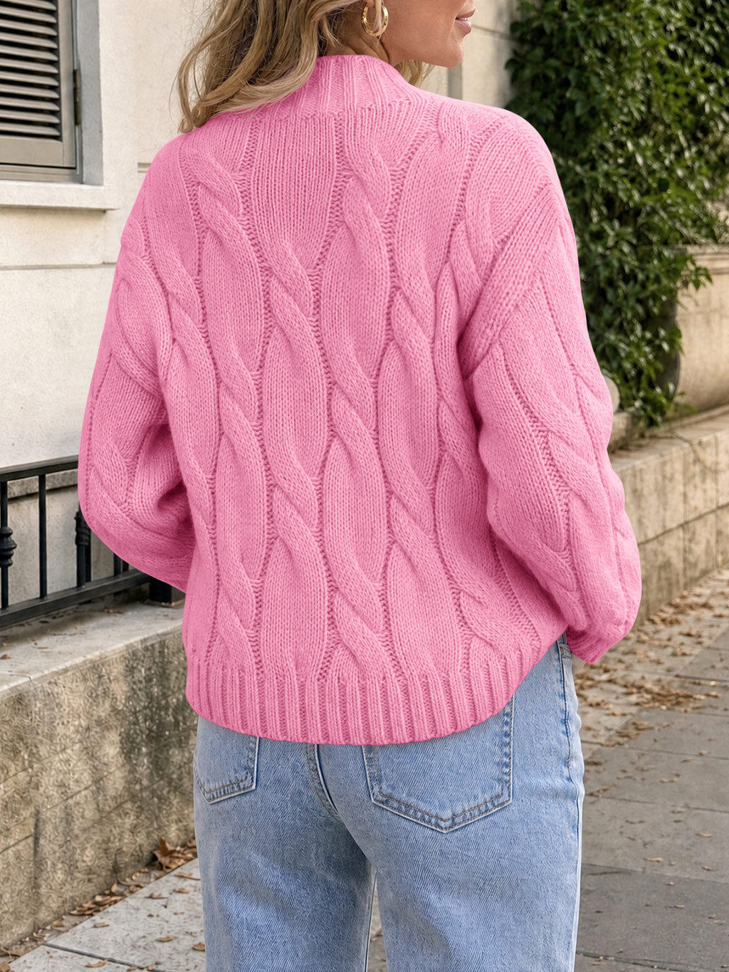 usvara Womens Mock Neck Cable Knit Sweater