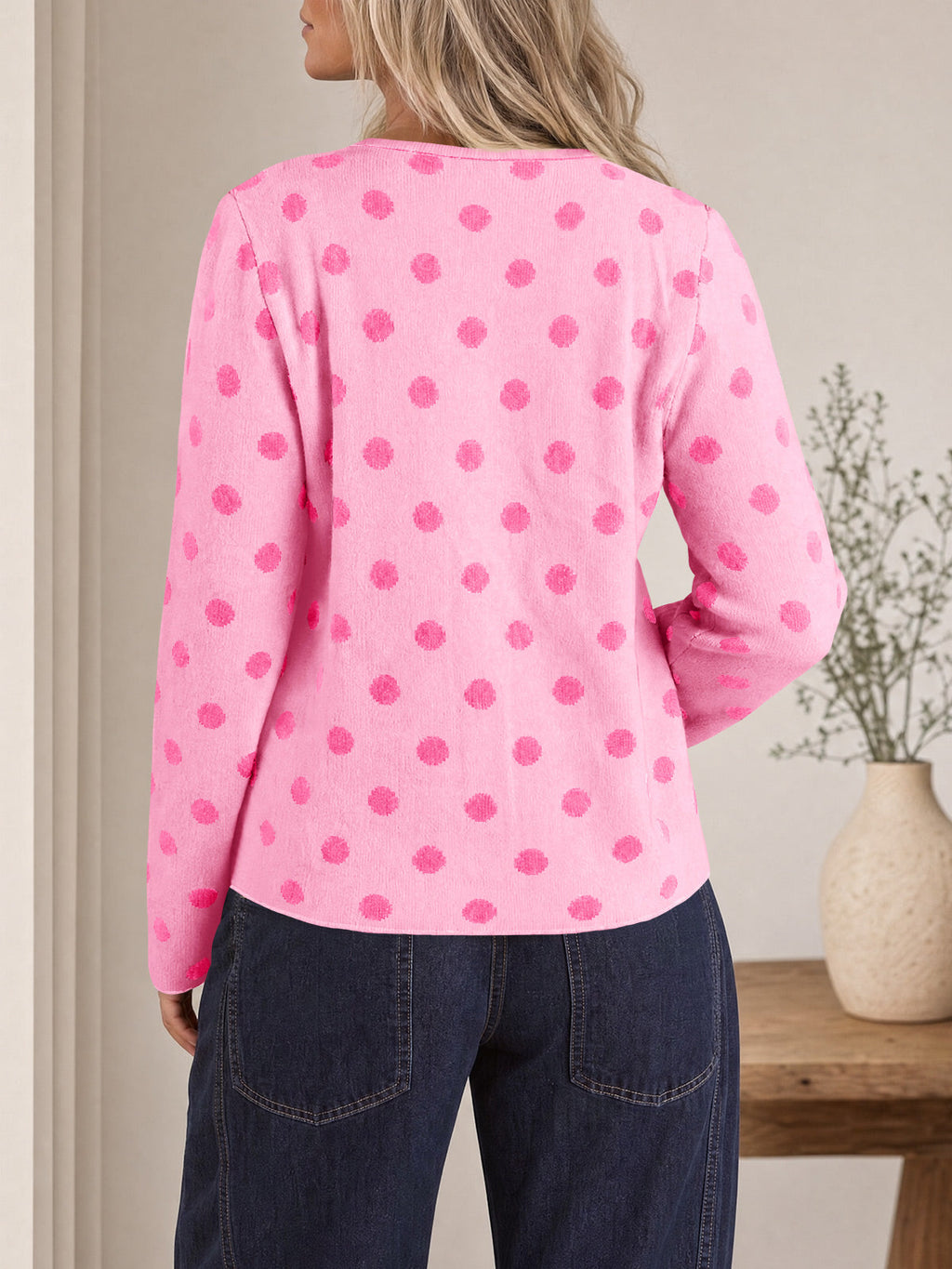 usvara Womens Polka Dot Button Up Cardigan