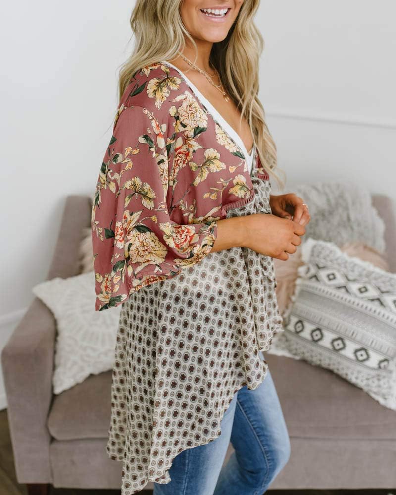 usvara Womens Tie Front Floral Kimono Cardigans