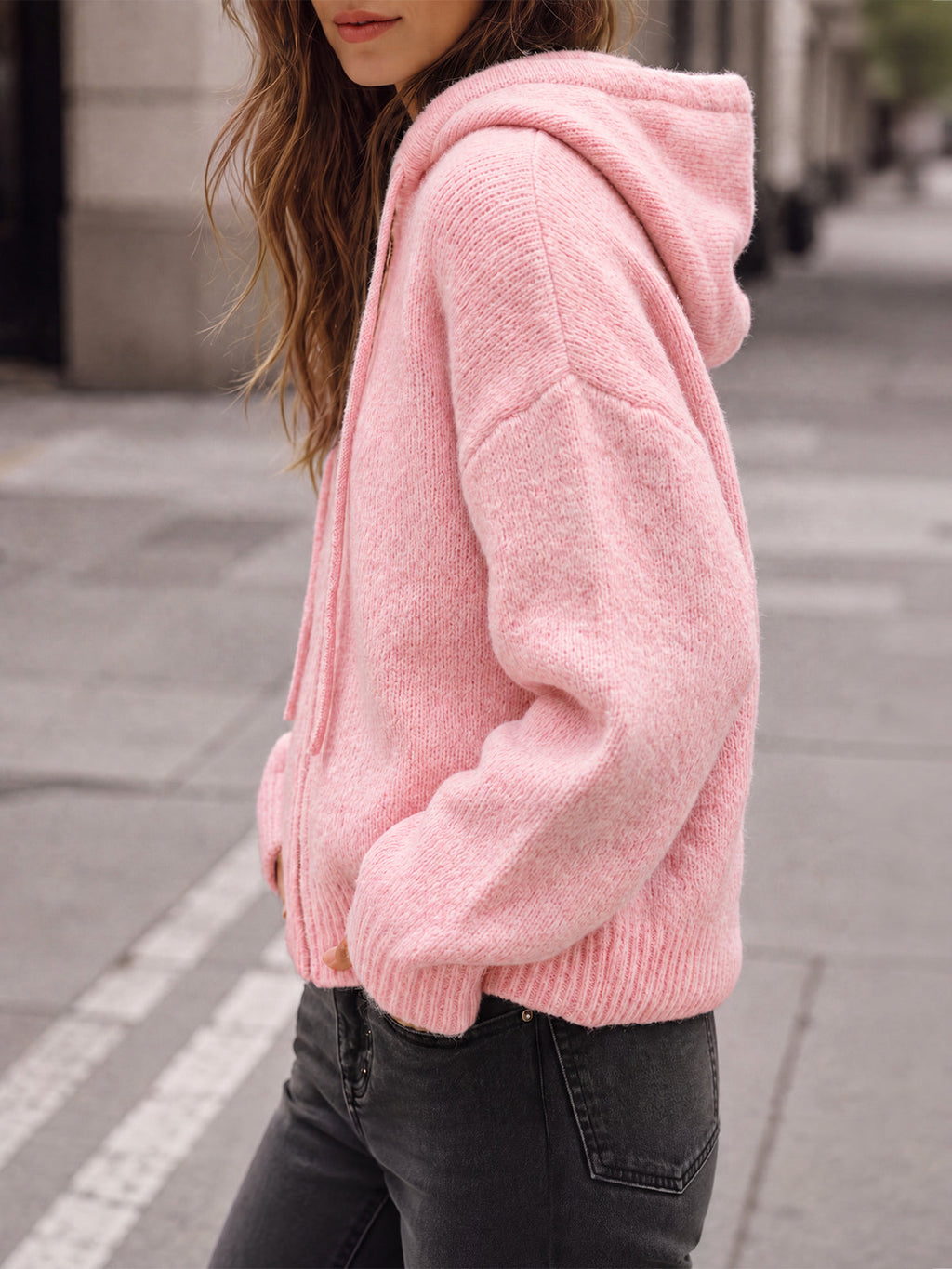 usvara Womens Zip Up Hooded Knit Cardigan