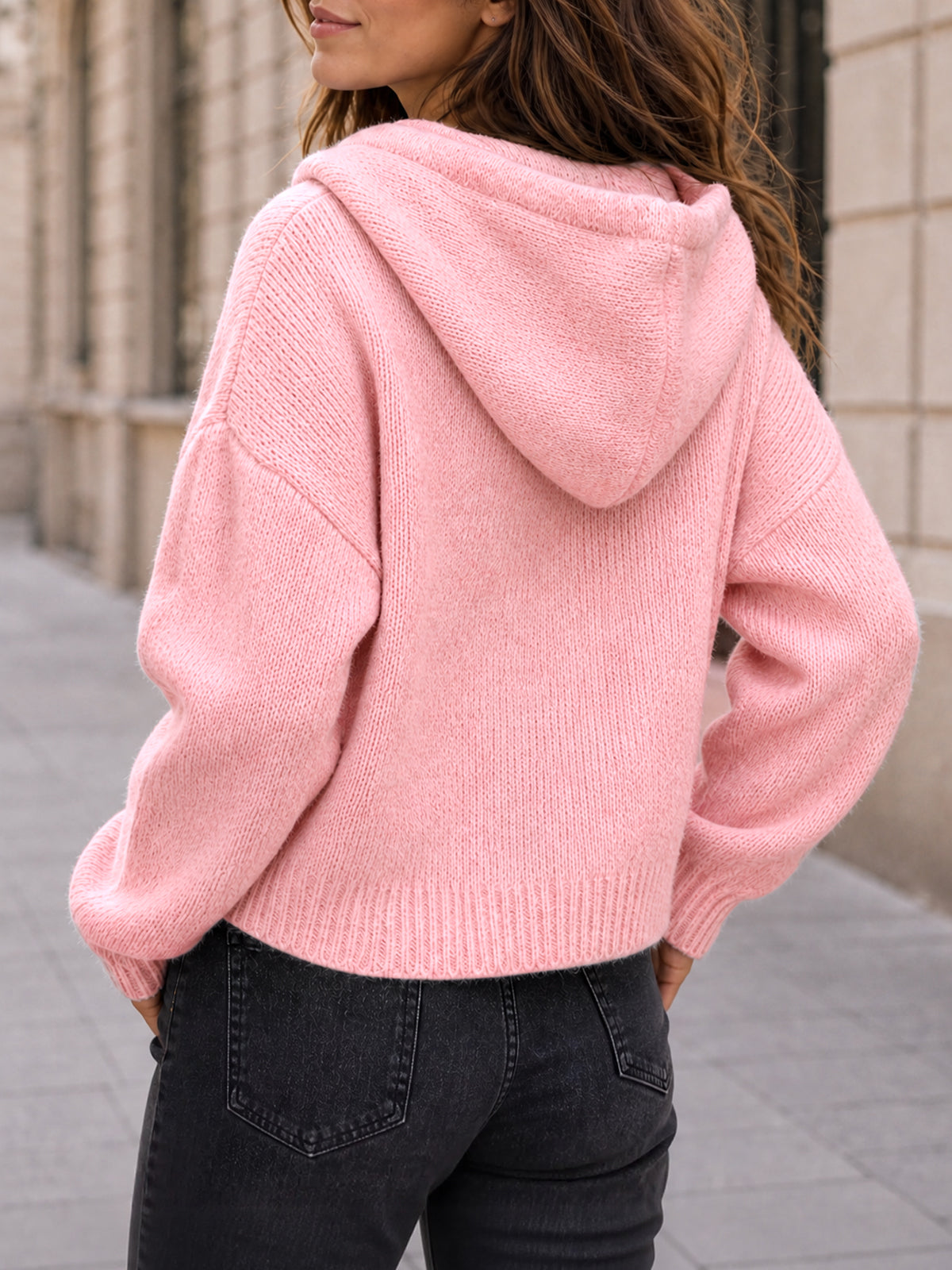 usvara Womens Zip Up Hooded Knit Cardigan