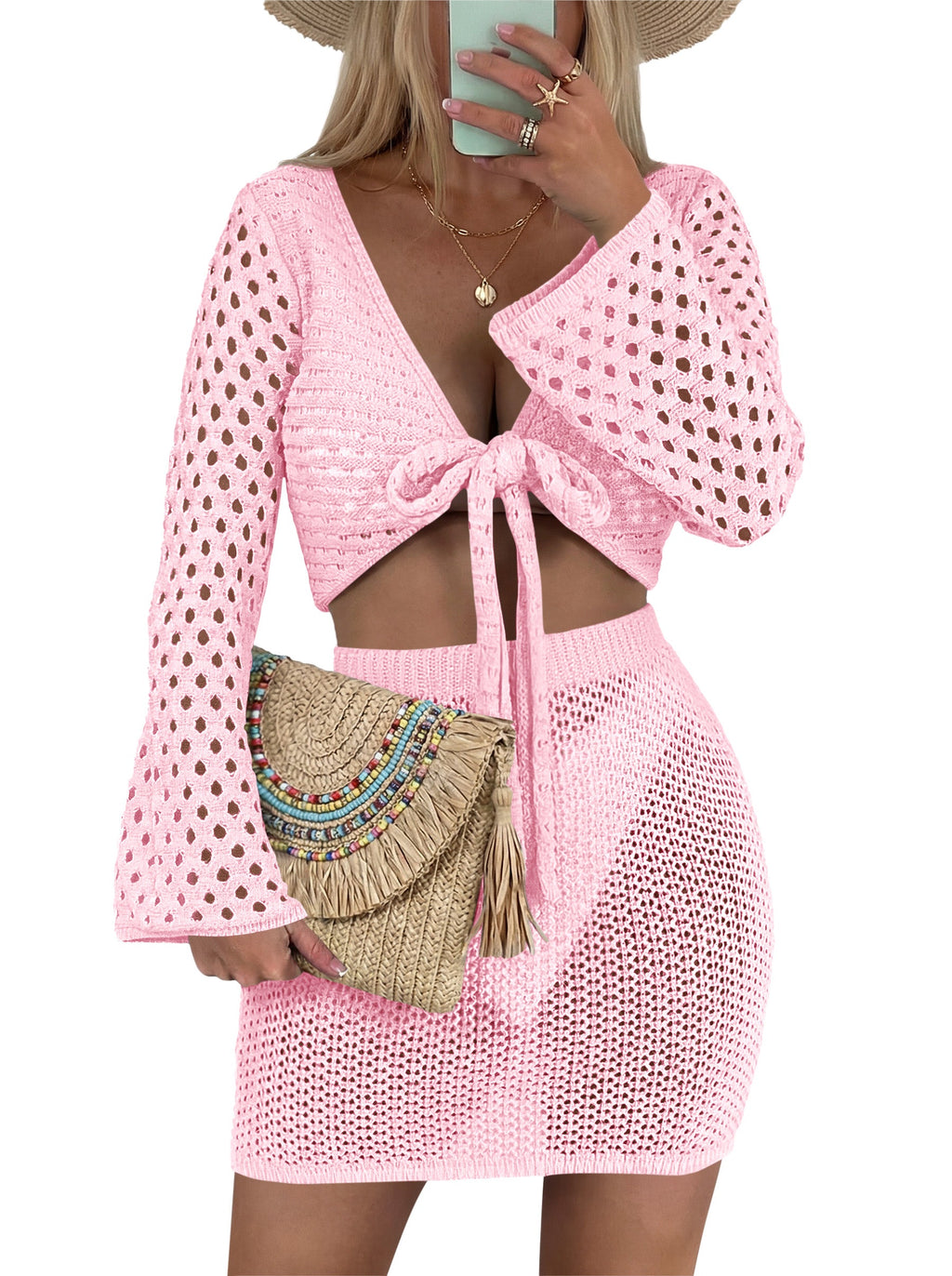 usvara Womens 2 Piece Crochet Swimsuit Coverup Set