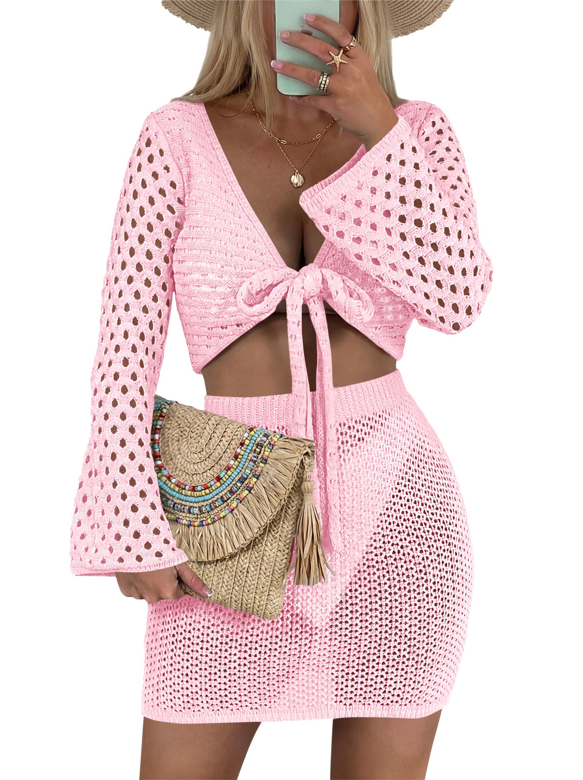 usvara Womens 2 Piece Crochet Swimsuit Coverup Set