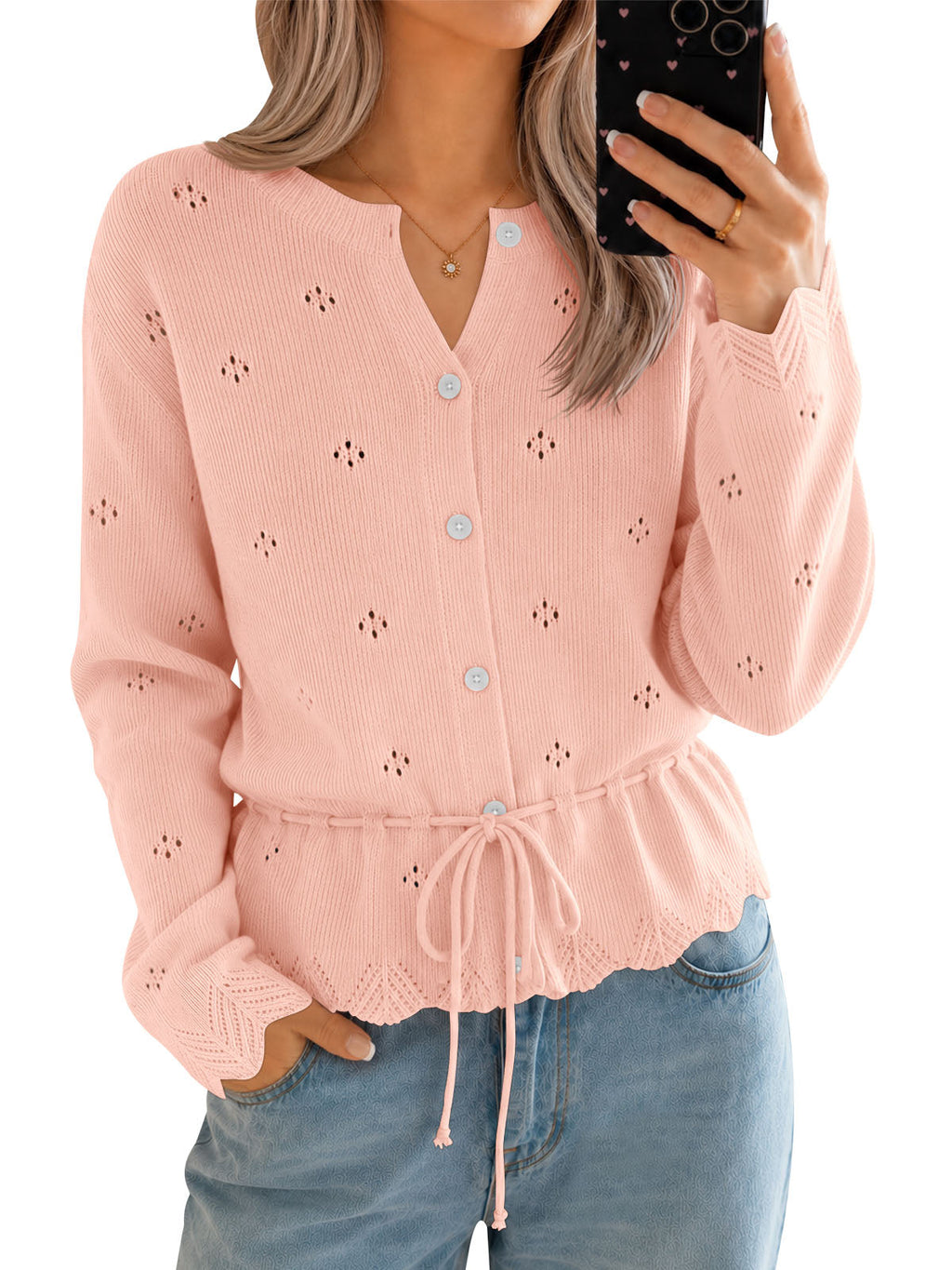 usvara Women Crochet Cardigan Sweater