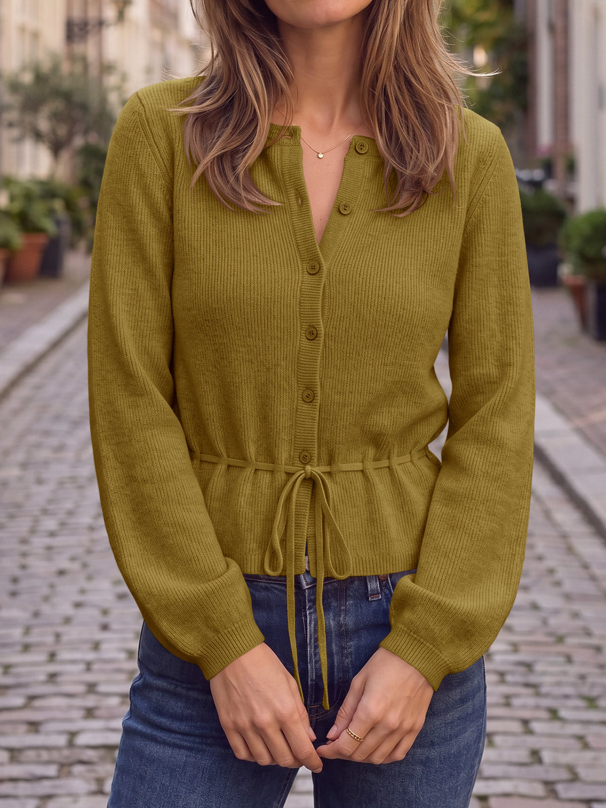 usvara Women Cropped Button Up Cardigan