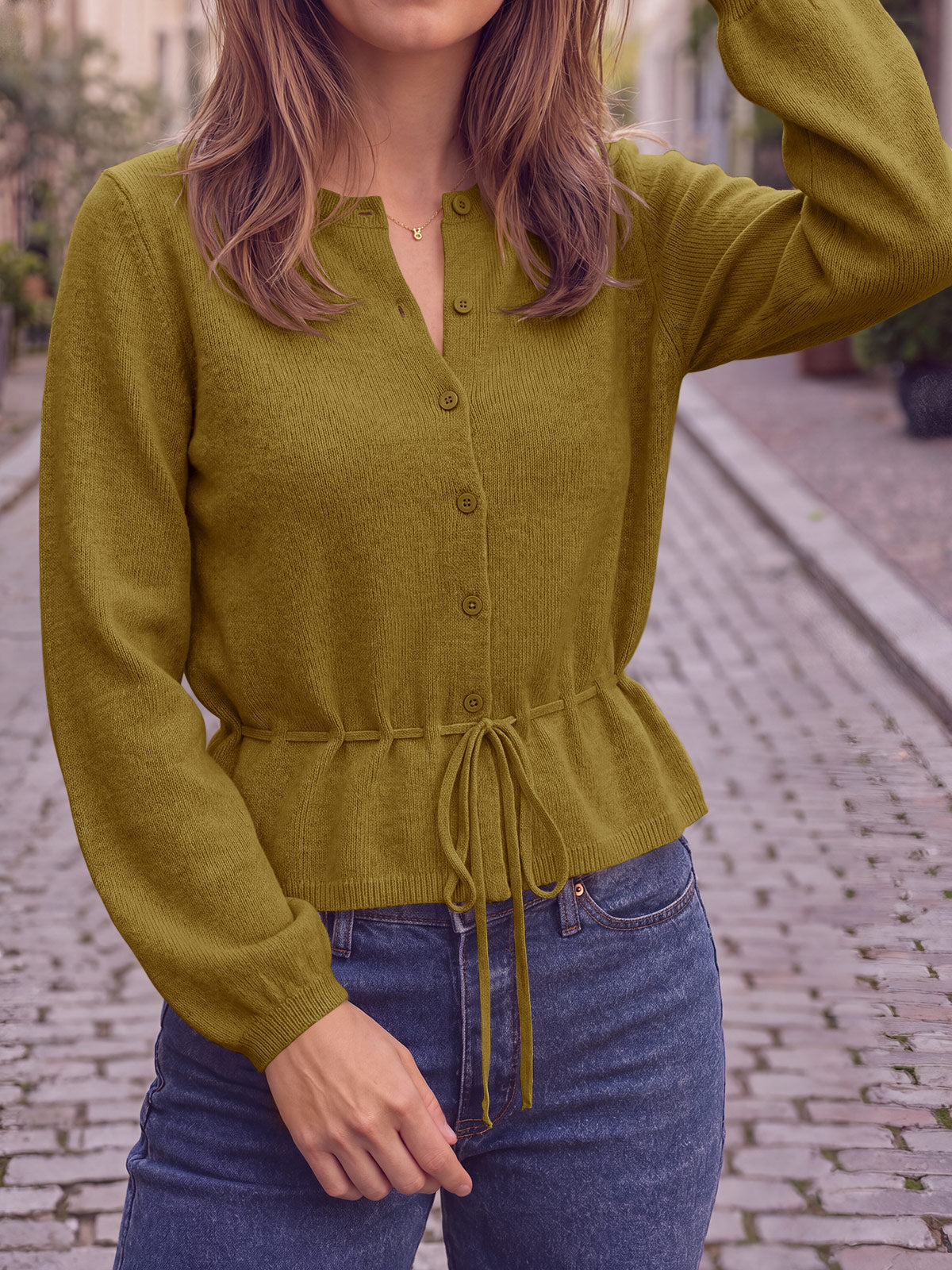 usvara Women Cropped Button Up Cardigan
