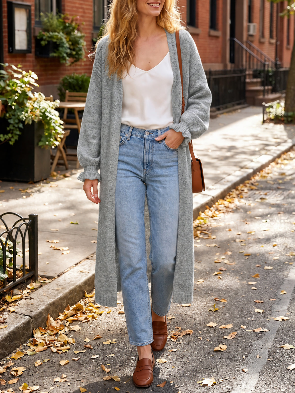 usvara Womens Ruffle Long Knit Cardigan
