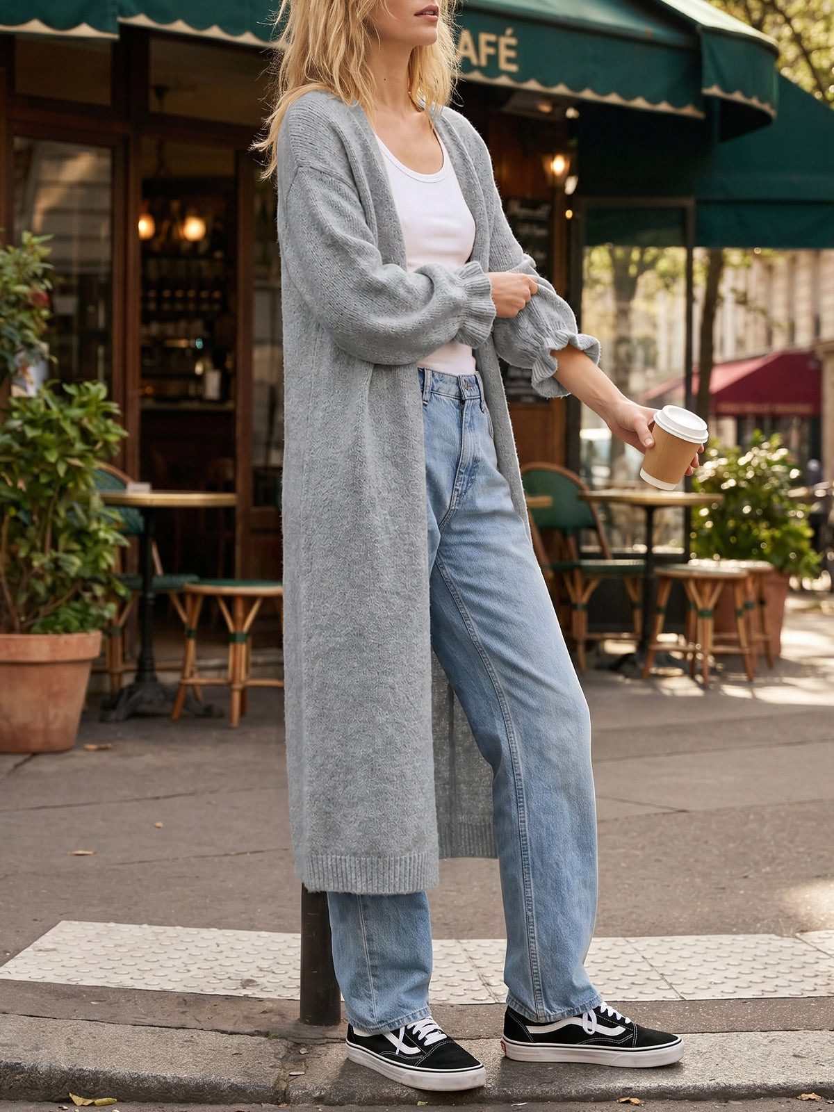 usvara Womens Ruffle Long Knit Cardigan