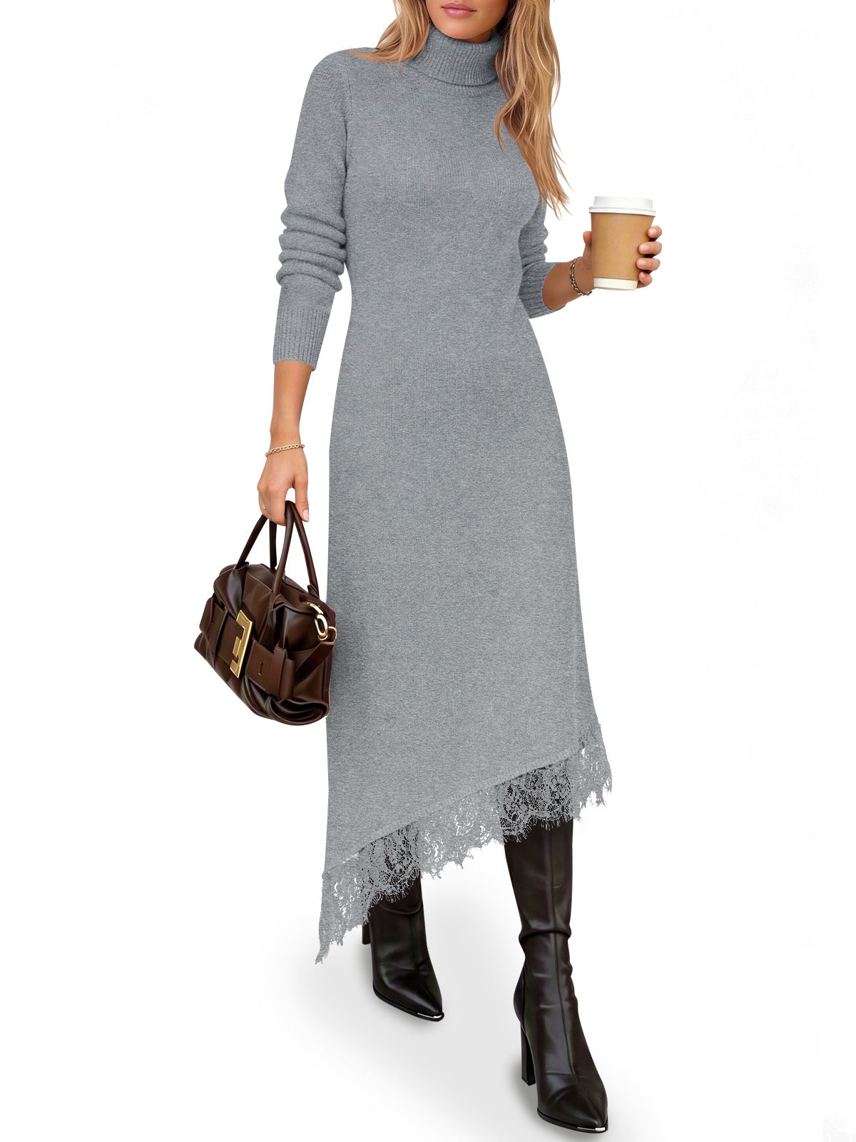 usvara Womens Lace Turtleneck Sweater Dress