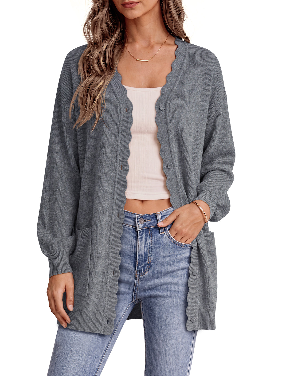 usvara Womens Oversized V Neck  Cardigan