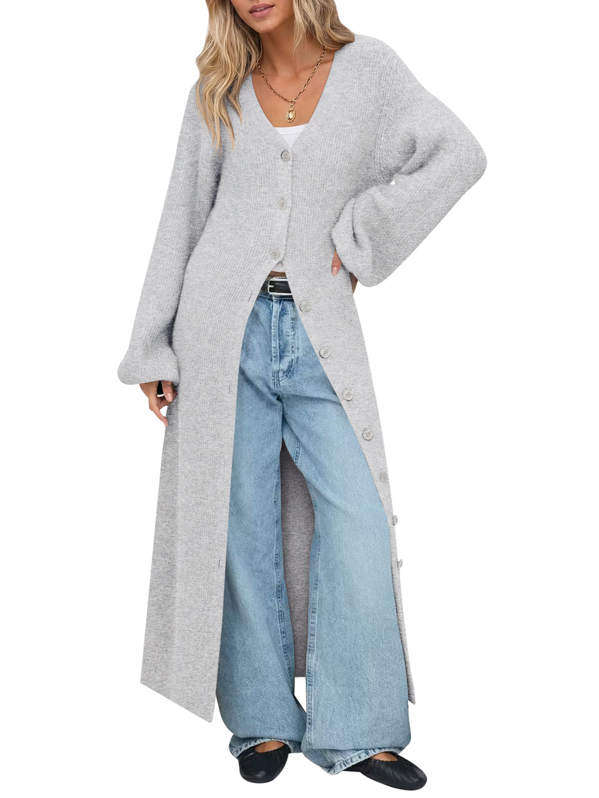 usvara Womens Oversized Long Button Up Cardigan