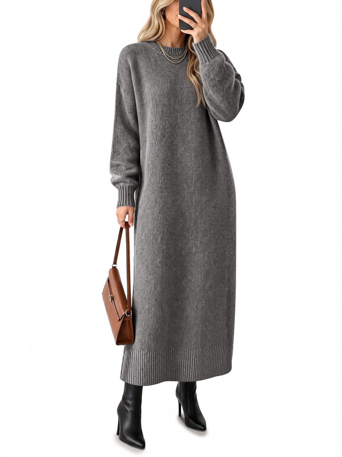 usvara Women Long Sleeve Maxi Sweater Dress