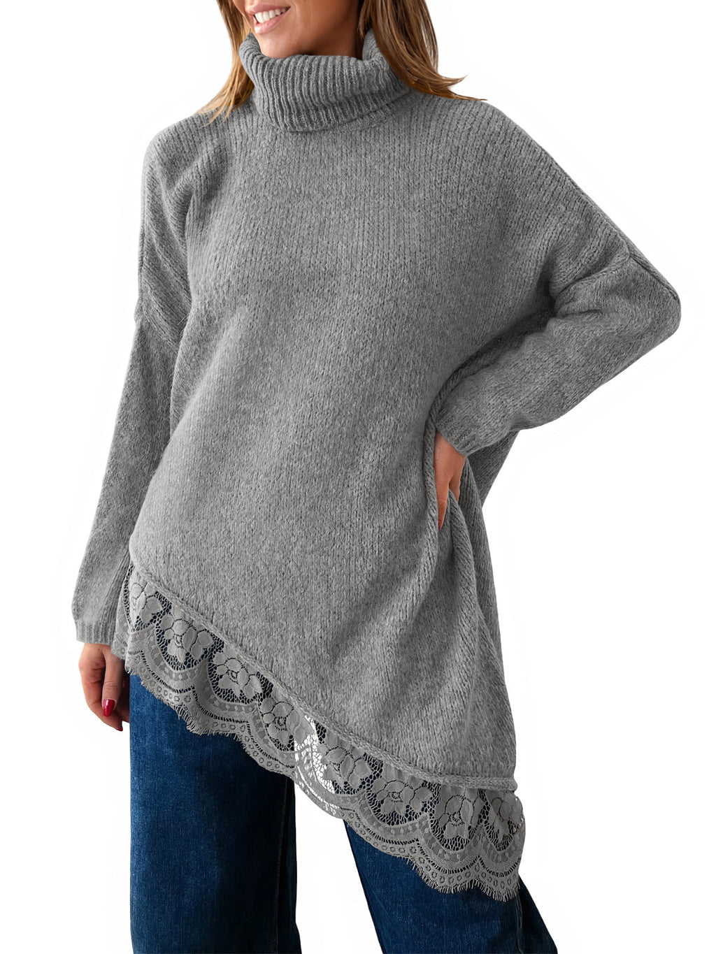 usvara Womens Oversized Batwing Sleeve Turtleneck Sweater