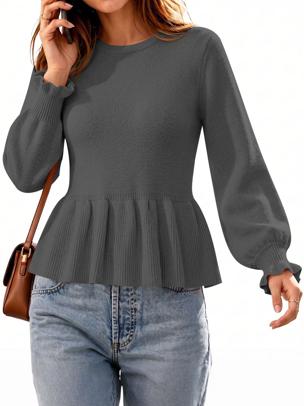 usvara Womens Peplum Long Sleeve Sweater