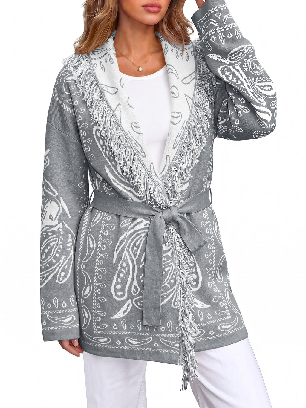 usvara Womens Tassel Knit Cardigan
