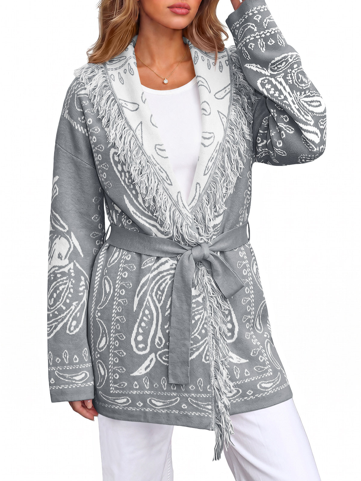usvara Womens Tassel Knit Cardigan