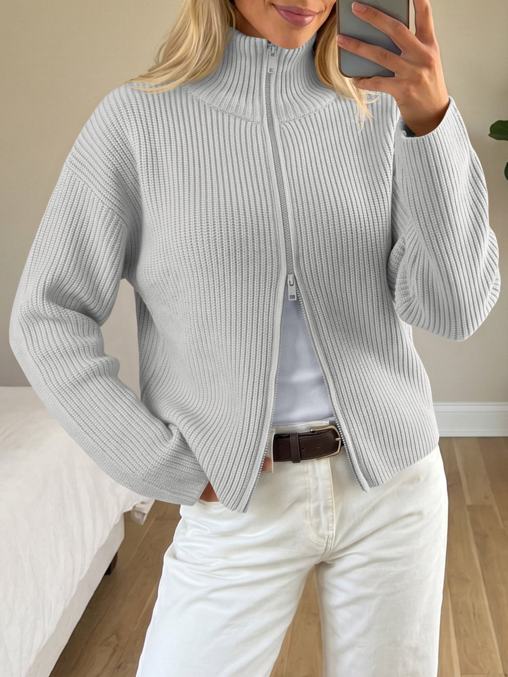 usvara Women Zip Up Chunky Knit Sweater