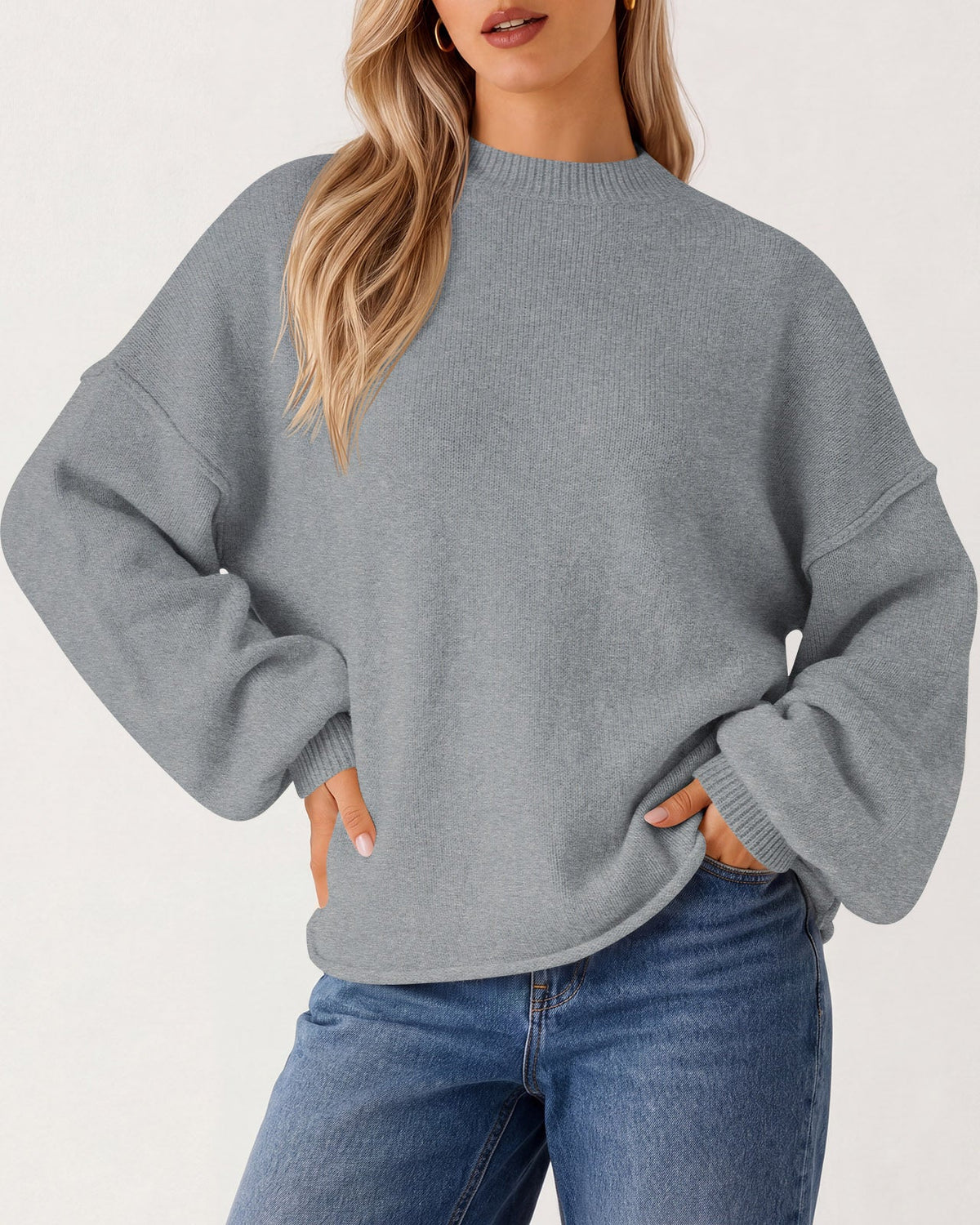 usvara Womens Oversized Crewneck Knit Pullover Tops