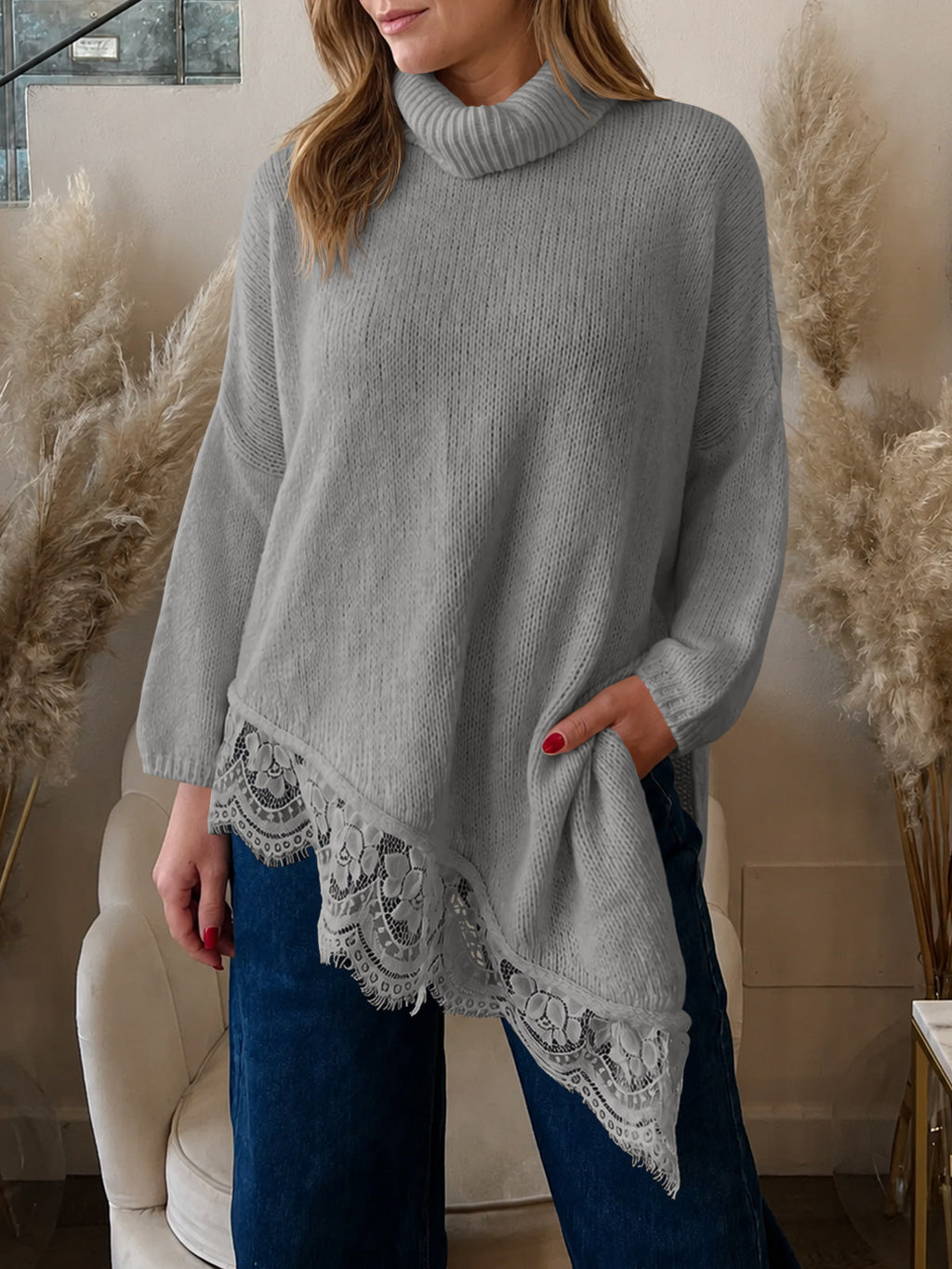 usvara Womens Oversized Batwing Sleeve Turtleneck Sweater