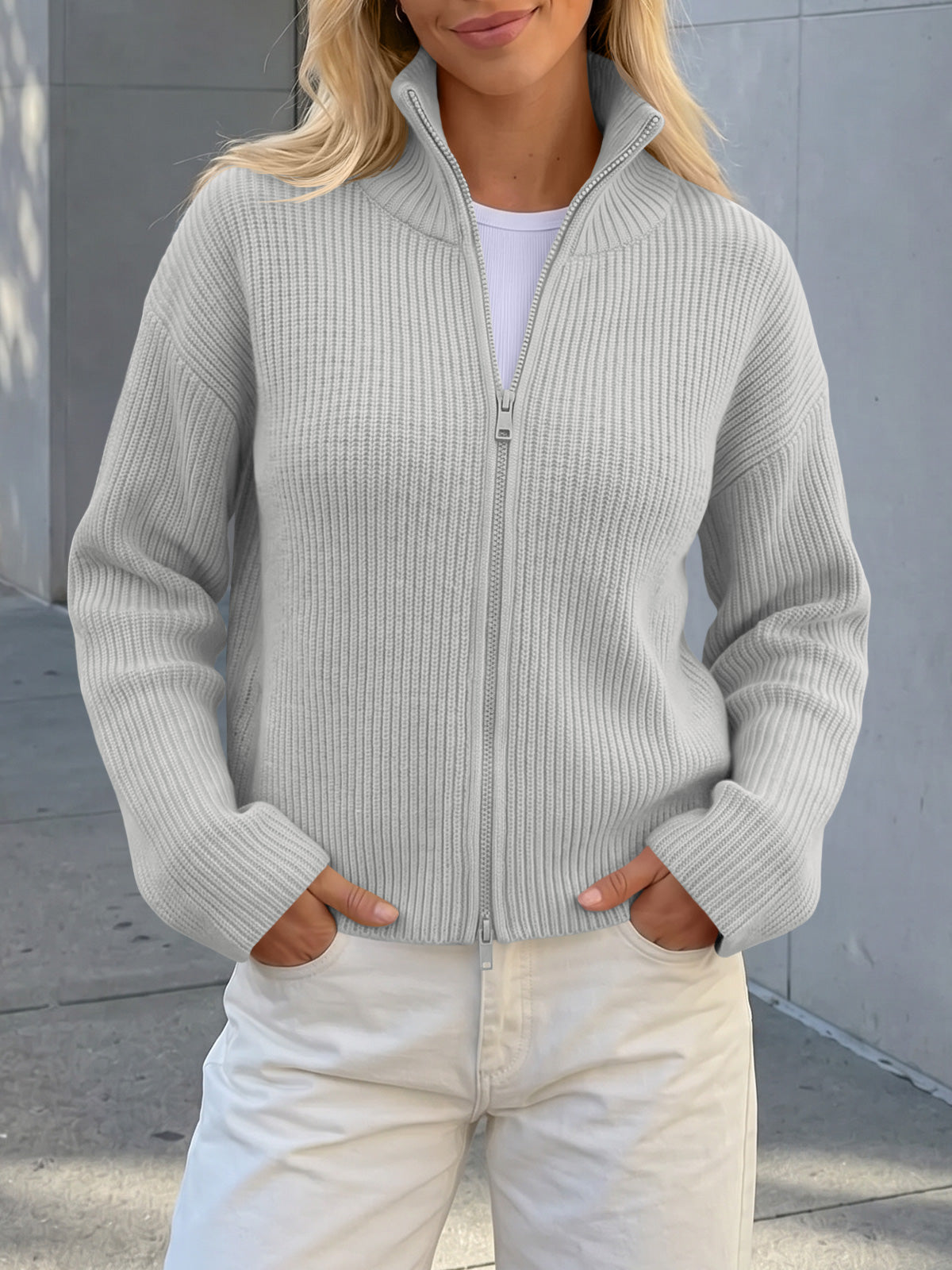 usvara Women Zip Up Chunky Knit Sweater
