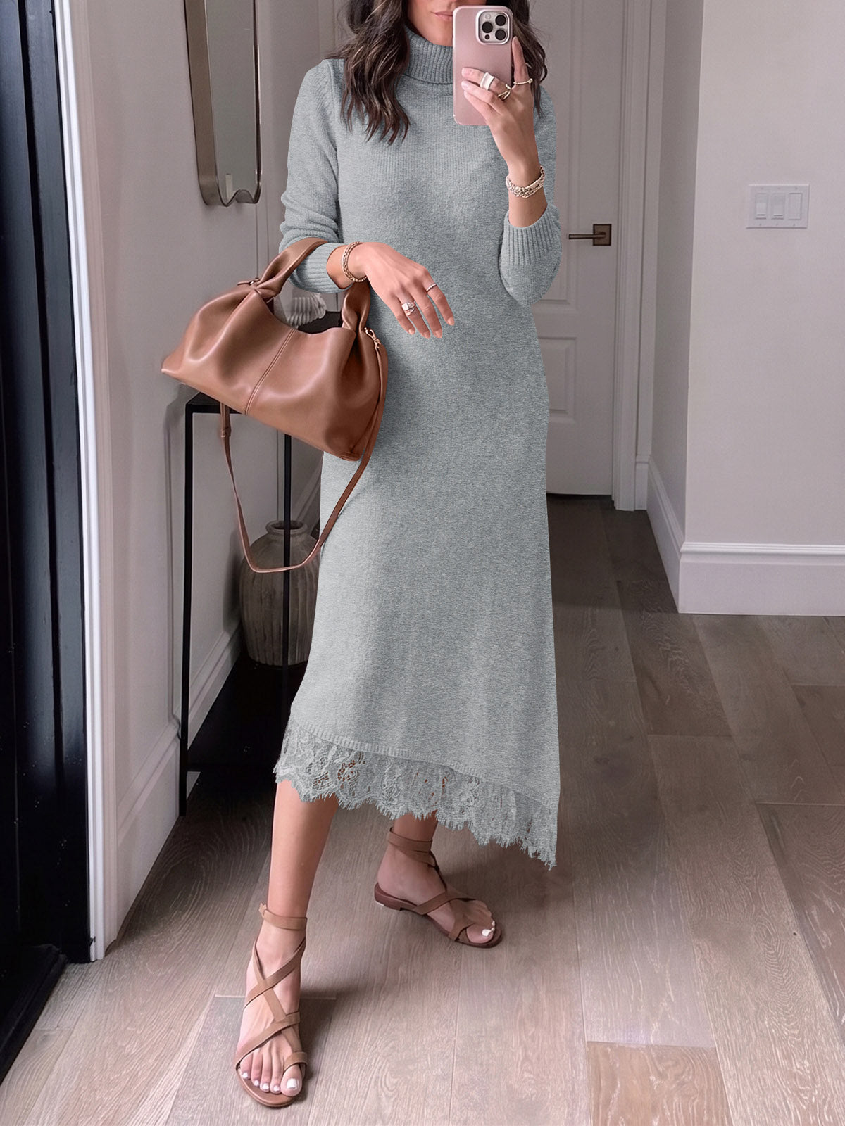 usvara Womens Lace Turtleneck Sweater Dress