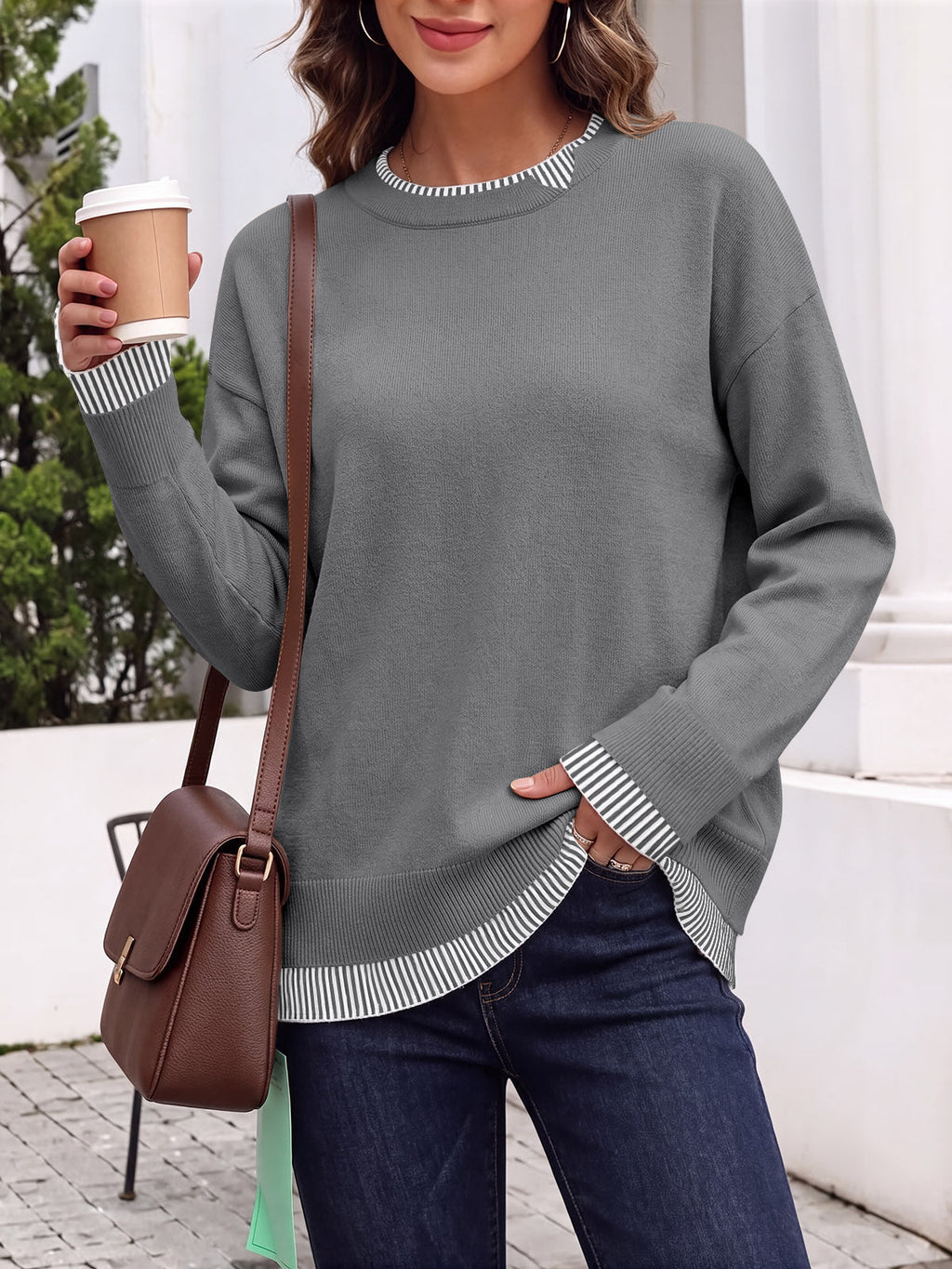 usvara Womens Crewneck Long Sleeve Sweater