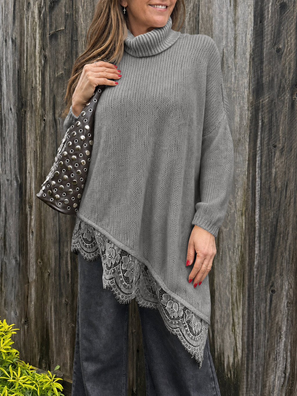 usvara Womens Oversized Batwing Sleeve Turtleneck Sweater