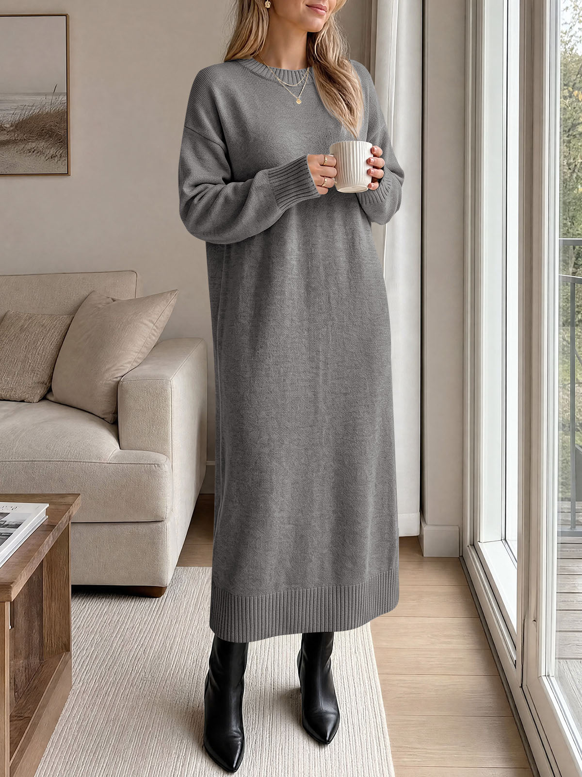 usvara Women Long Sleeve Maxi Sweater Dress