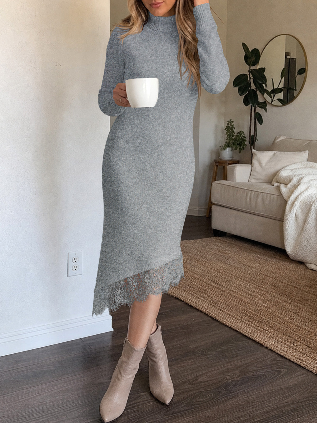 usvara Womens Lace Turtleneck Sweater Dress