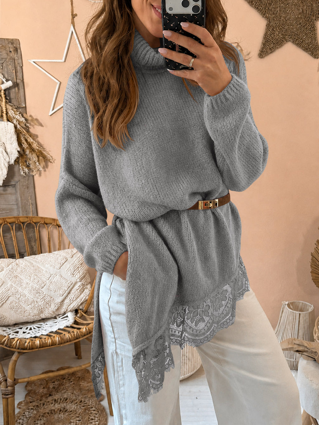 usvara Womens Oversized Batwing Sleeve Turtleneck Sweater