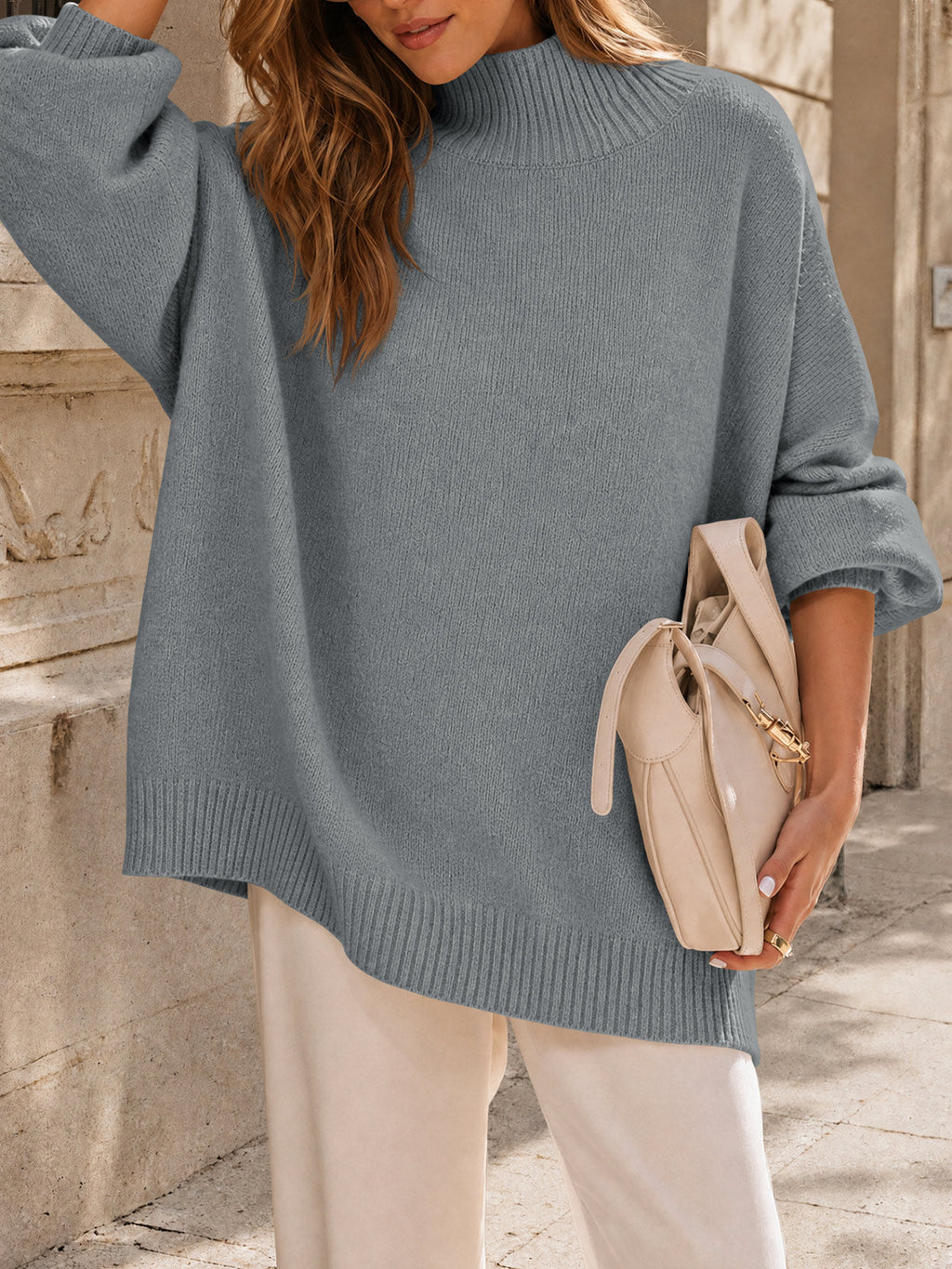 usvara Womens Mock Neck Oversized Sweater