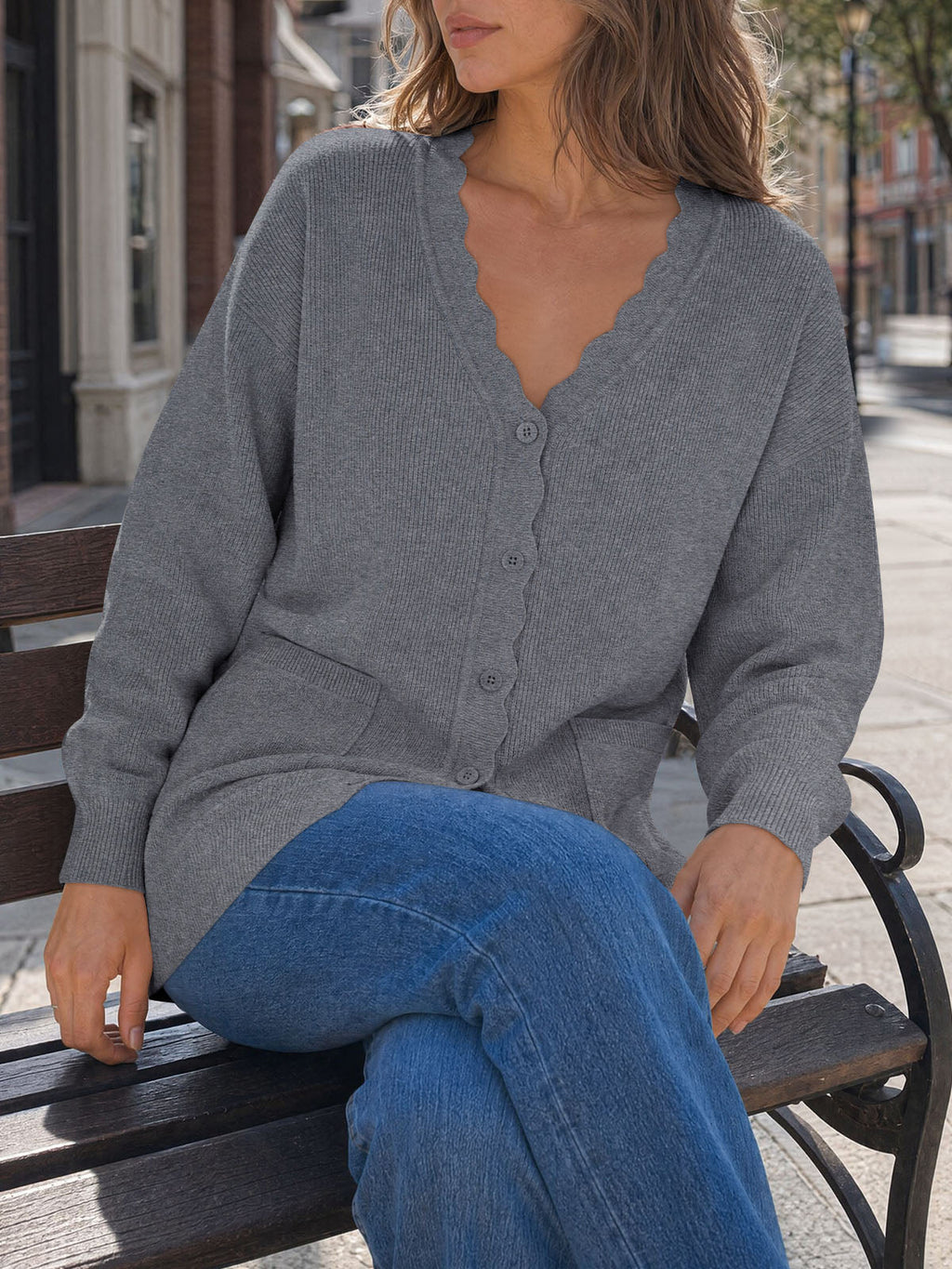 usvara Womens Oversized V Neck  Cardigan
