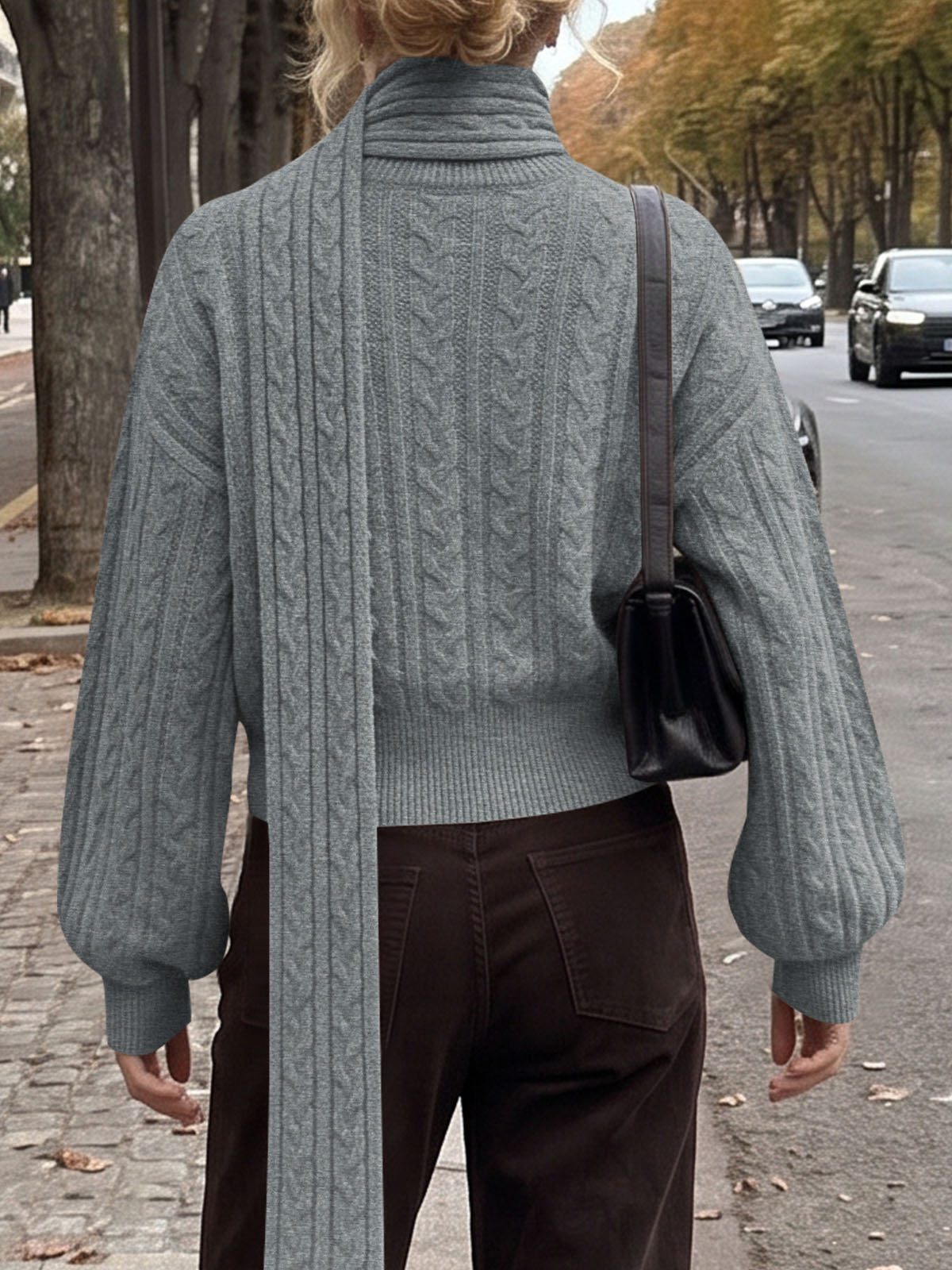 usvara Womens Cable Knit Cardigan with Scarf