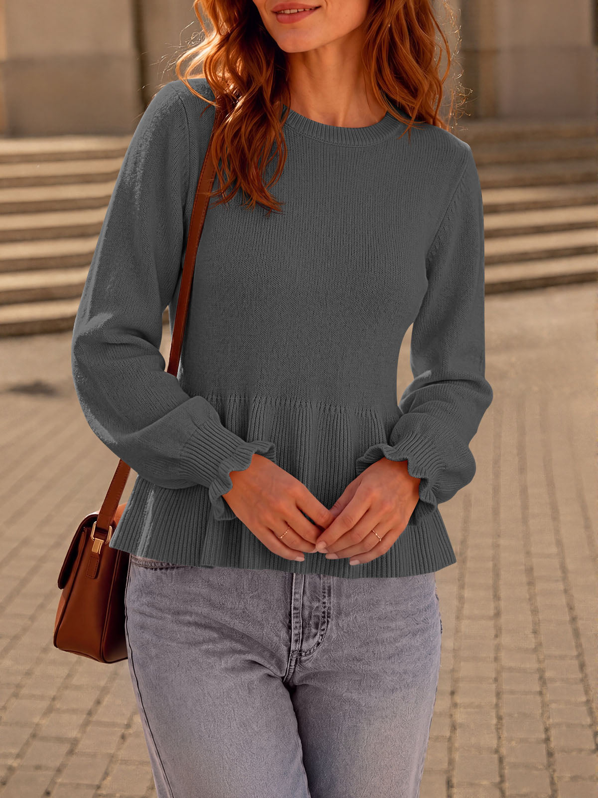 usvara Womens Peplum Long Sleeve Sweater