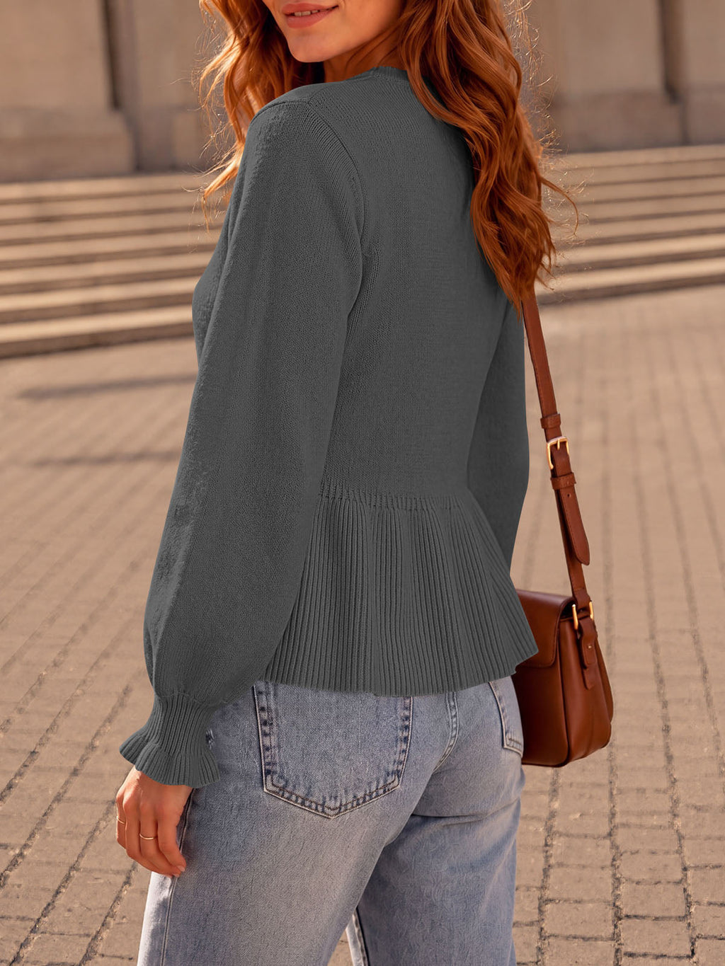 usvara Womens Peplum Long Sleeve Sweater