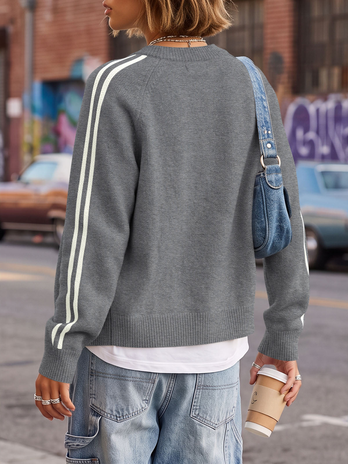 usvara Womens Zip Up Crew Neck Cardigan